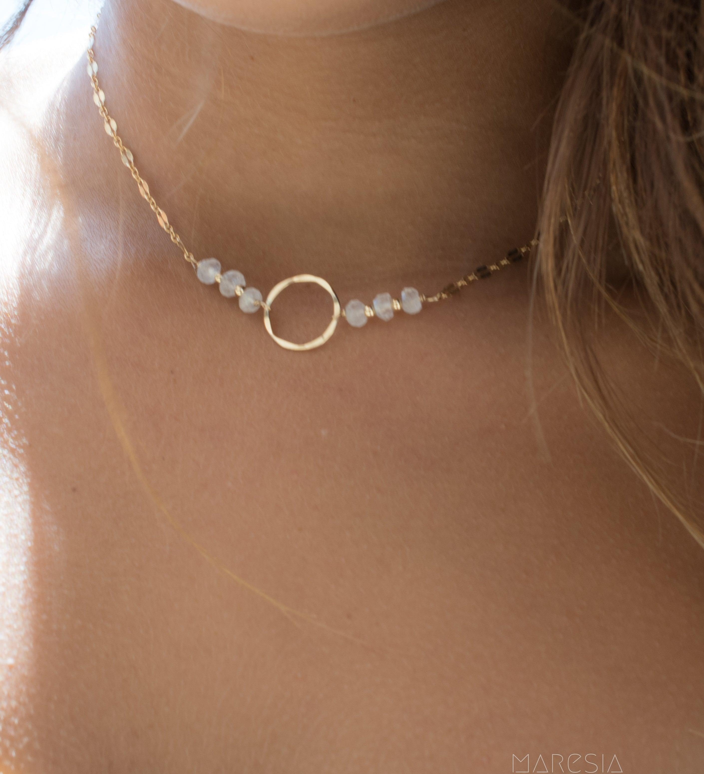 Moonstone Circle Necklace ~ Gold Filled or Sterling Silver 925 - Maresia Jewelry
