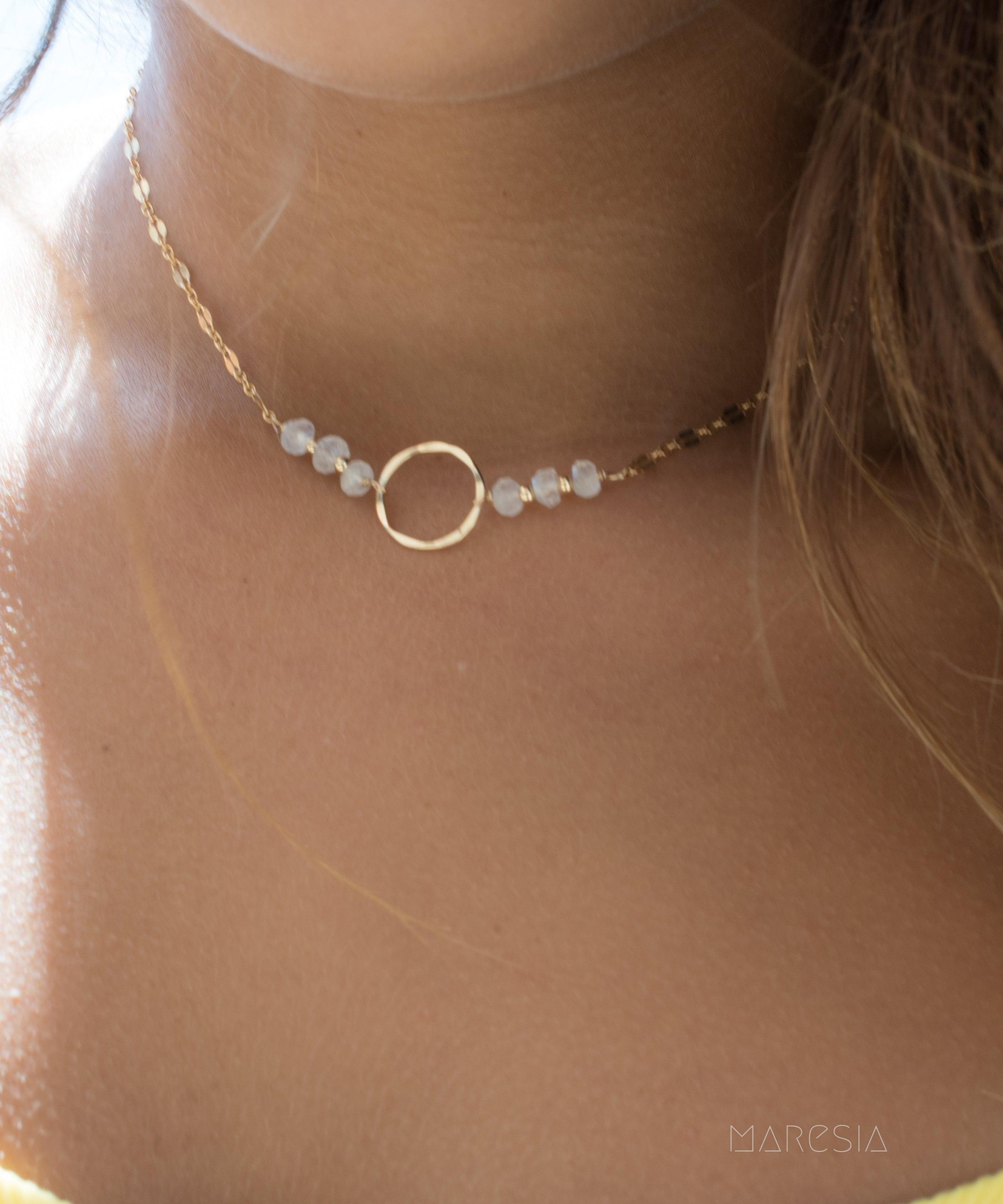 Moonstone Circle Necklace ~ Gold Filled or Sterling Silver 925 - Maresia Jewelry