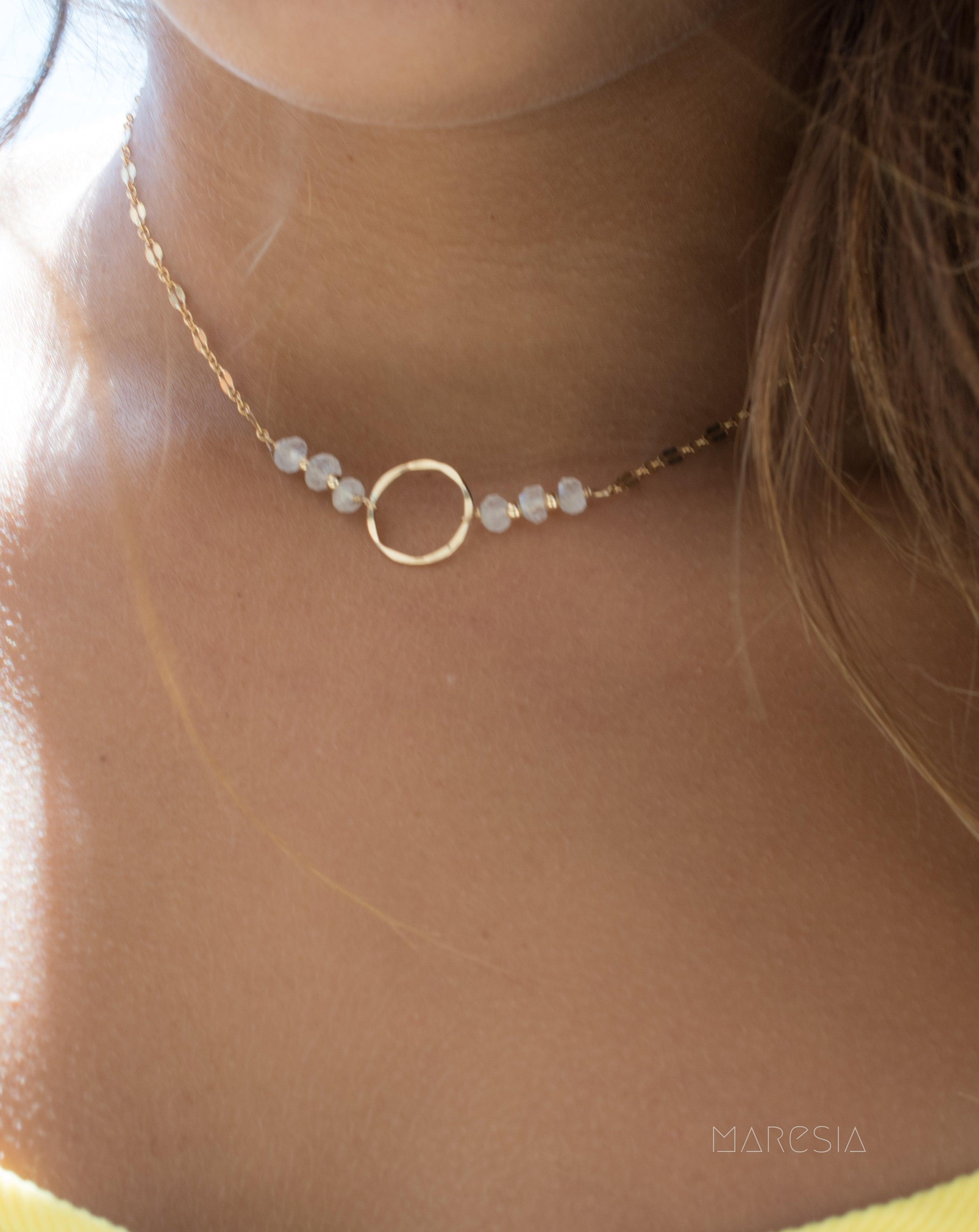 Moonstone Circle Necklace ~ Gold Filled or Sterling Silver 925 - Maresia Jewelry