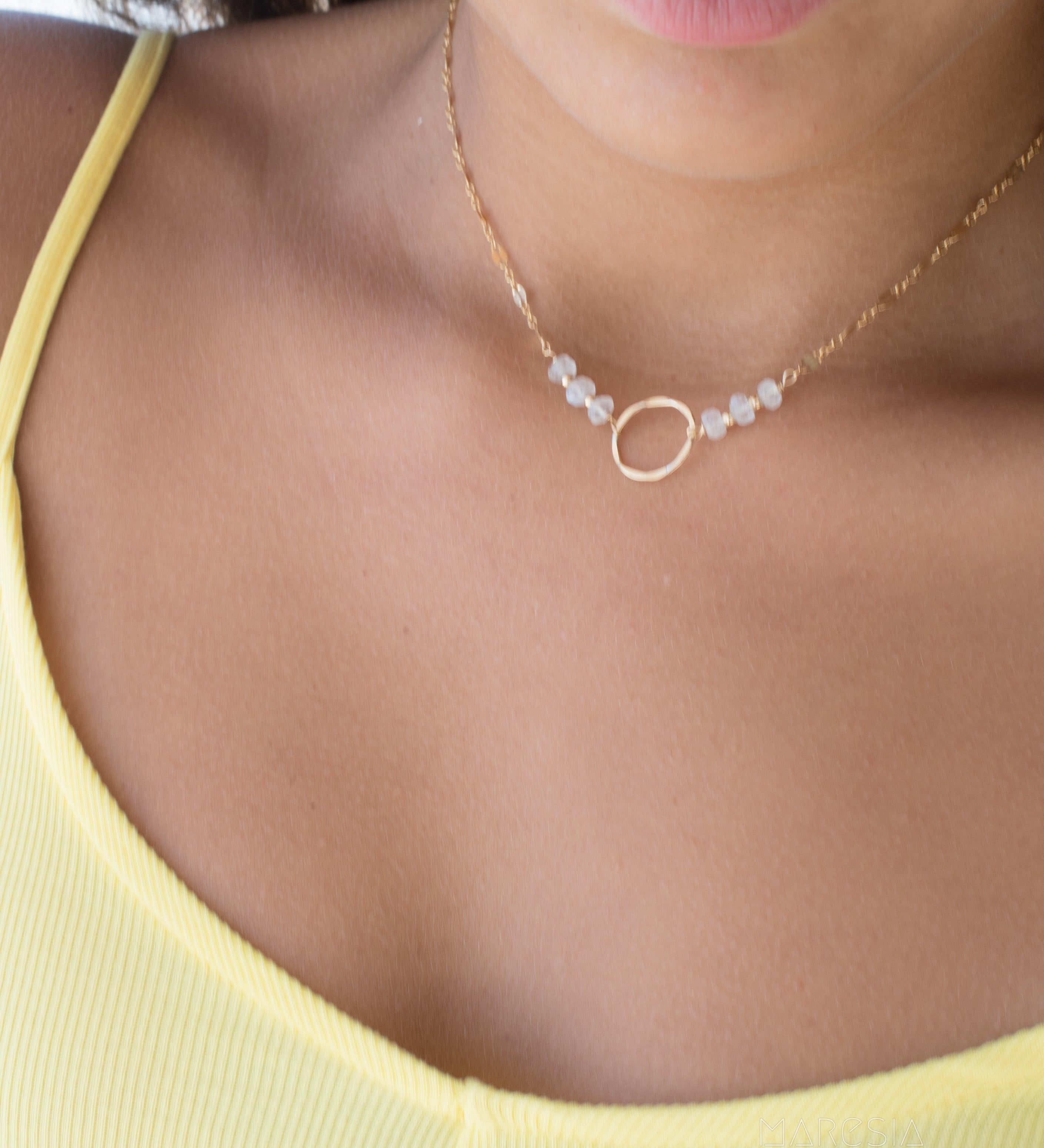Moonstone Circle Necklace ~ Gold Filled or Sterling Silver 925 - Maresia Jewelry