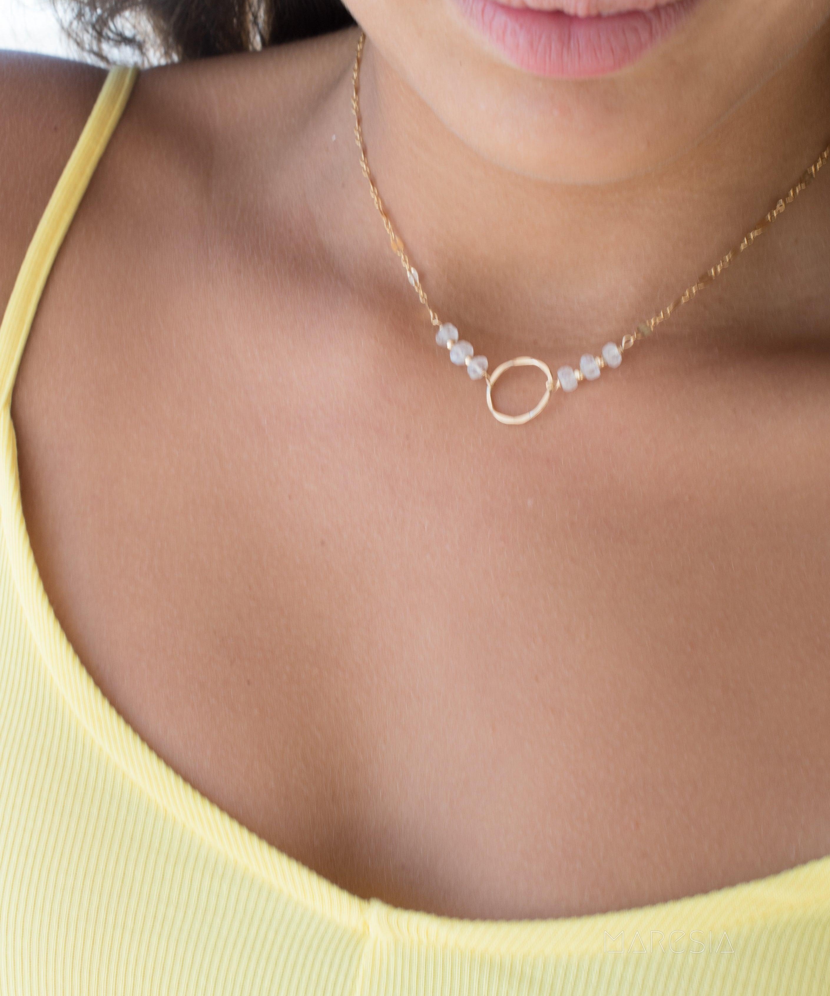 Moonstone Circle Necklace ~ Gold Filled or Sterling Silver 925 - Maresia Jewelry