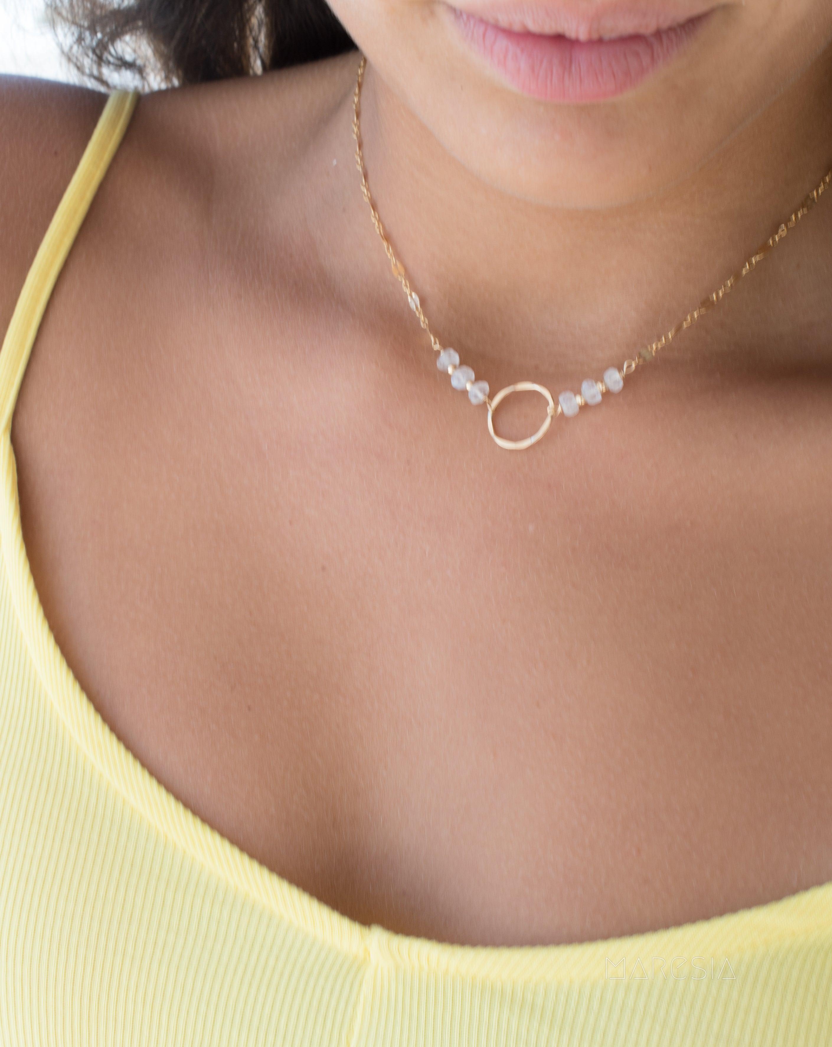 Moonstone Circle Necklace ~ Gold Filled or Sterling Silver 925 - Maresia Jewelry