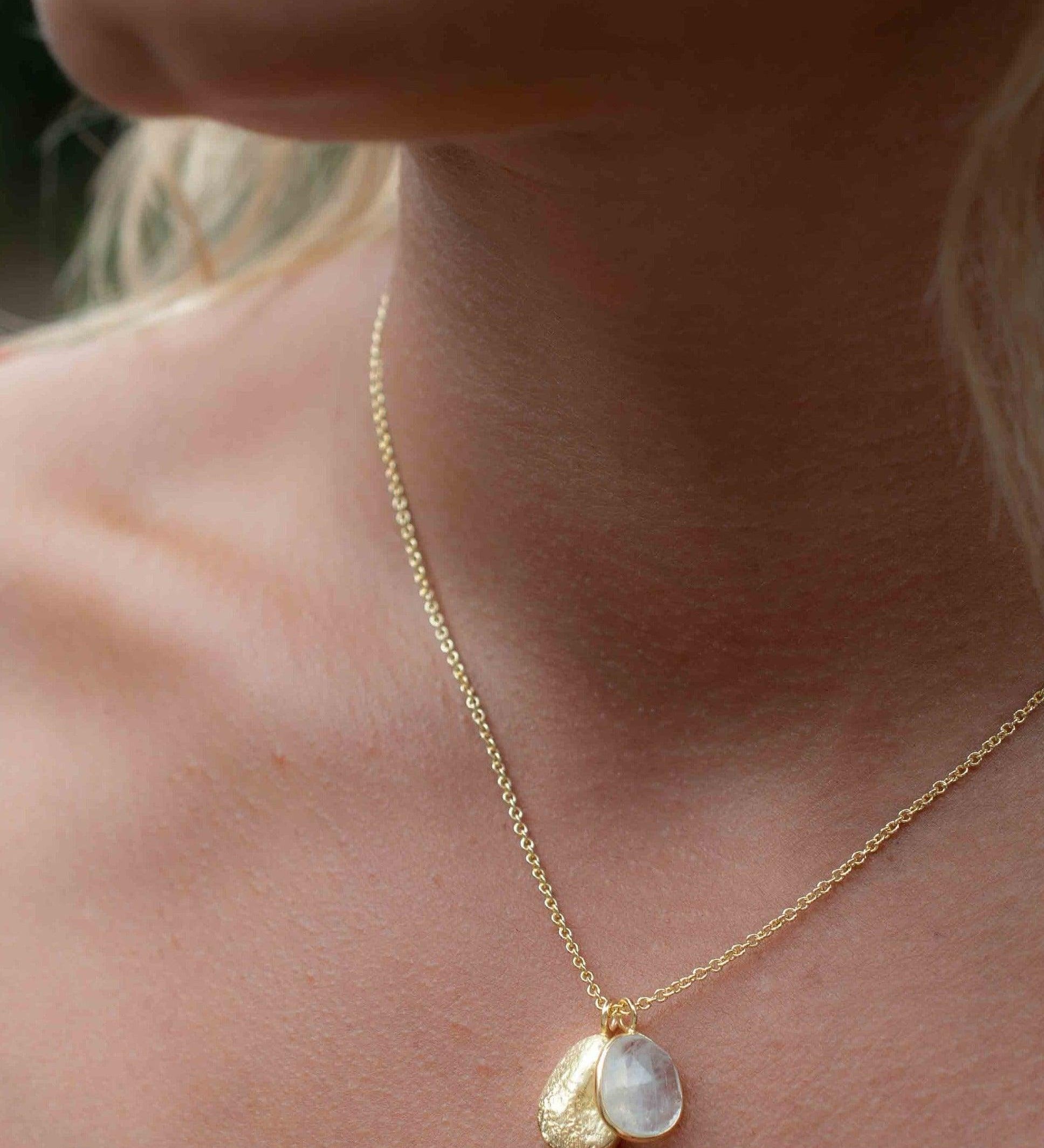 Moonstone, Copper Turquoise or Labradorite Necklace ~ Charm ~ Gold plated 18k ~ Bohemian ~ Nugget ~ MN113