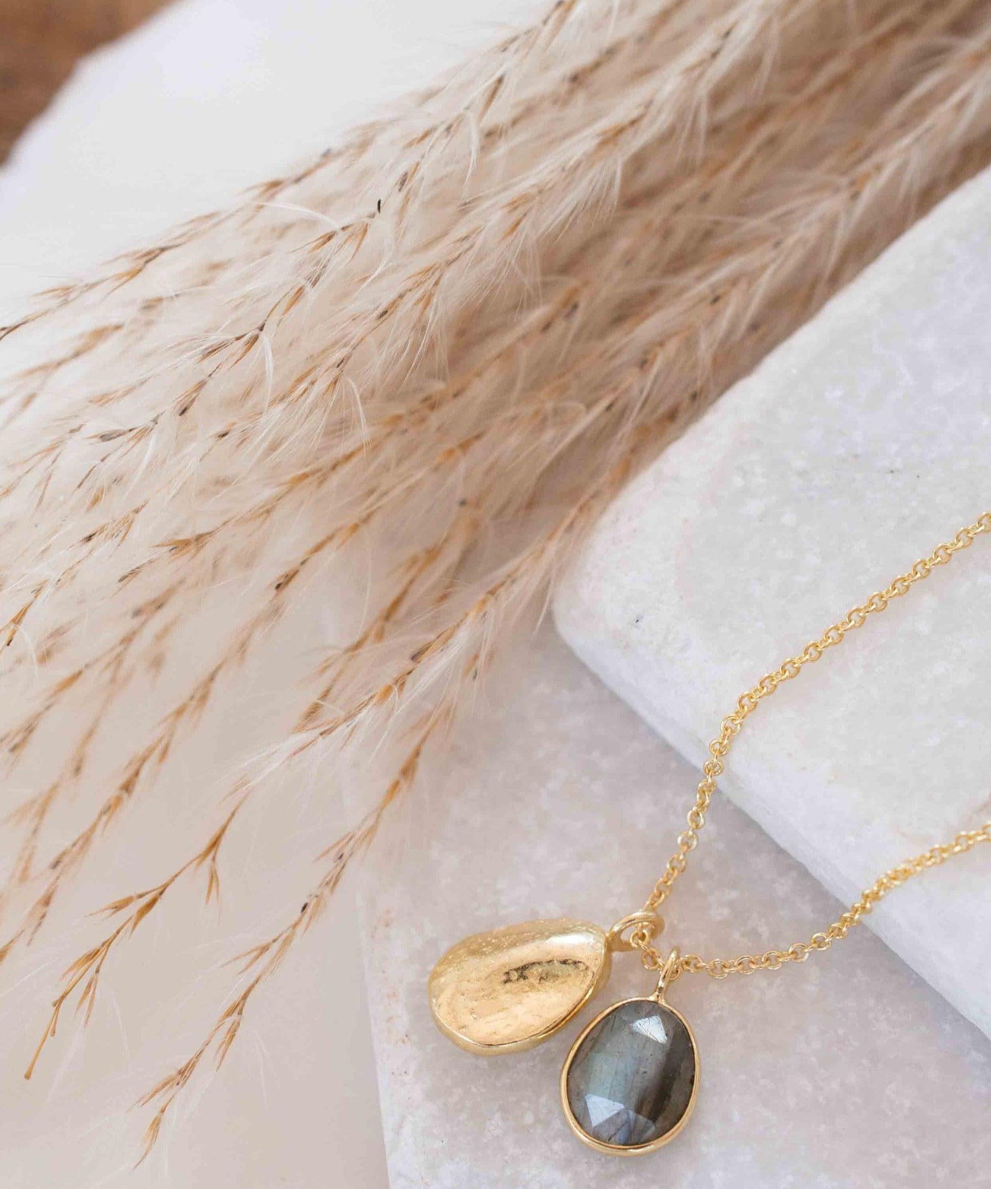Moonstone, Copper Turquoise or Labradorite Necklace ~ Charm ~ Gold plated 18k ~ Bohemian ~ Nugget ~ MN113