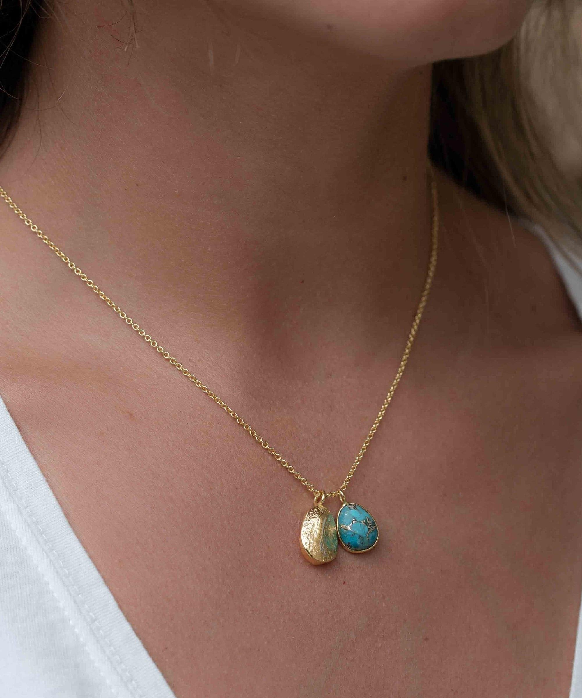Moonstone, Copper Turquoise or Labradorite Necklace ~ Charm ~ Gold plated 18k ~ Bohemian ~ Nugget ~ MN113