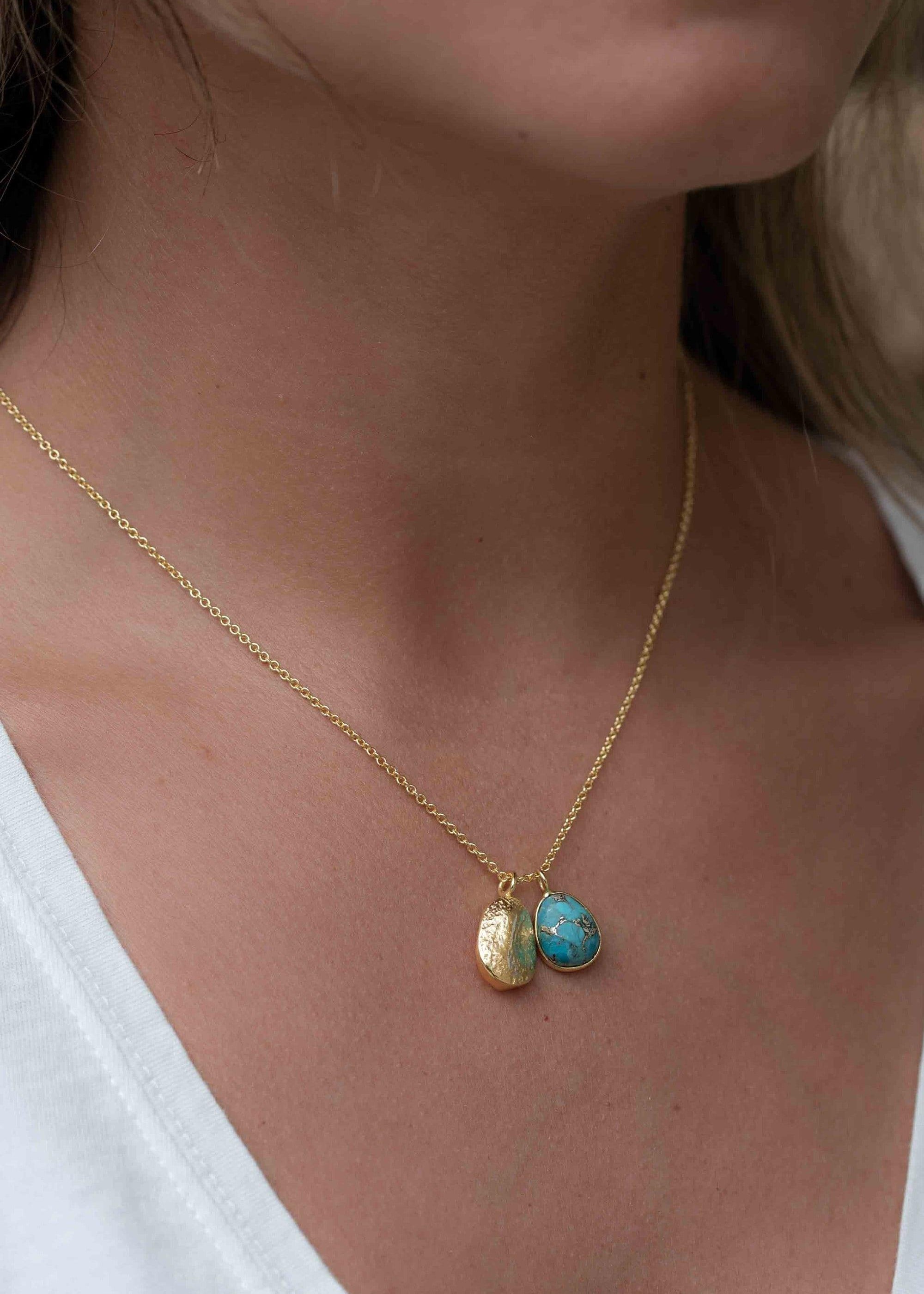 Moonstone, Copper Turquoise or Labradorite Necklace ~ Charm ~ Gold plated 18k ~ Bohemian ~ Nugget ~ MN113