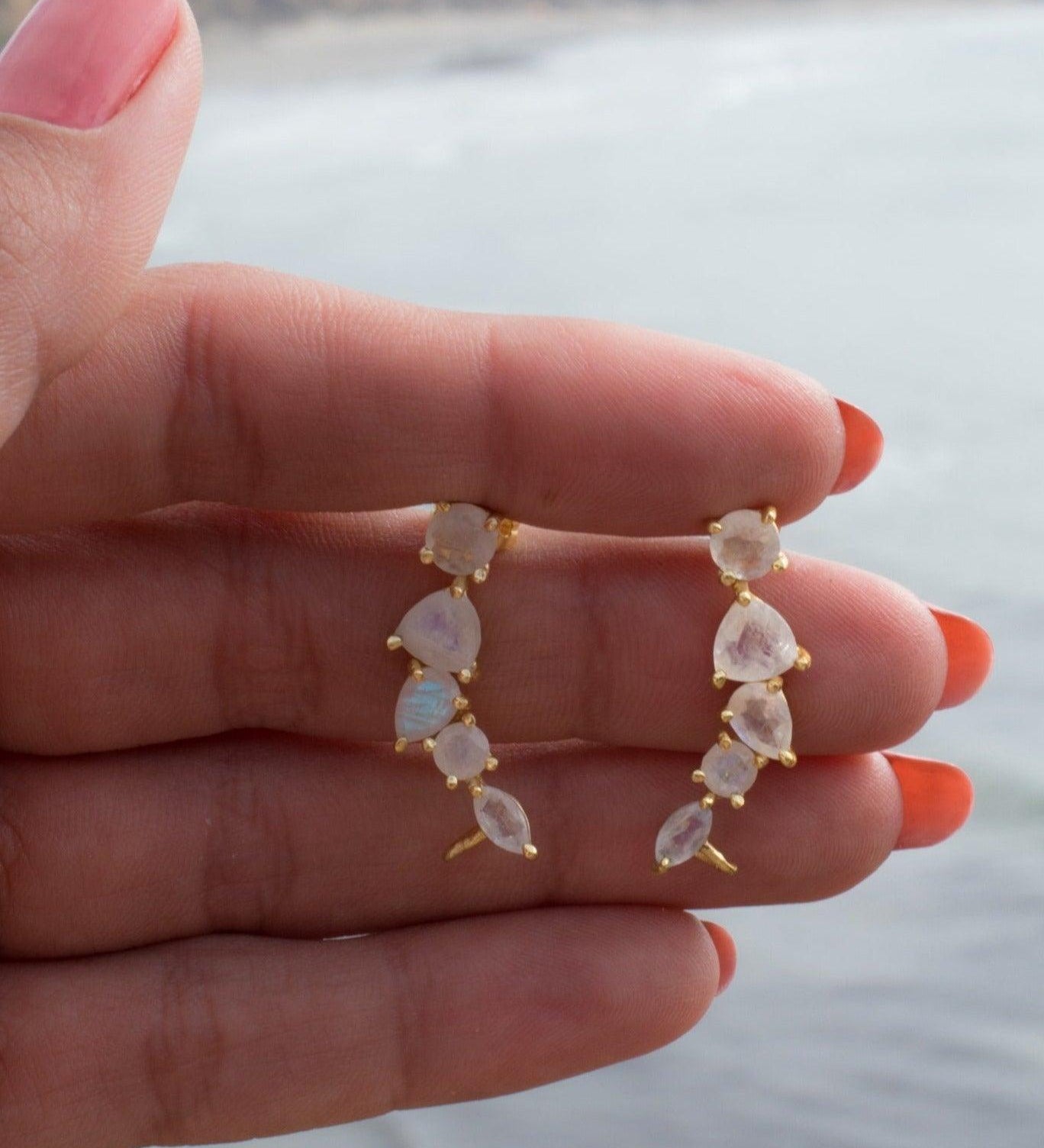 Moonstone Ear Climber Earrings ~ 18k Gold Plated ~ ME062 - Maresia Jewelry