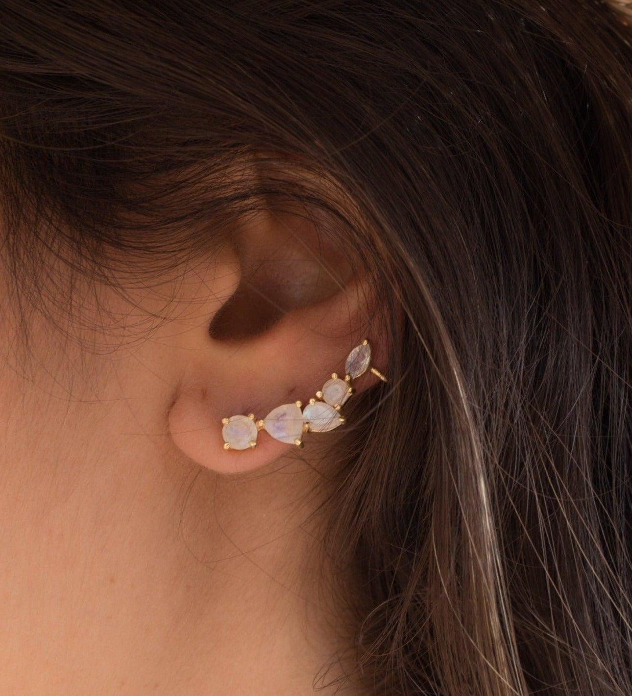 Moonstone Ear Climber Earrings ~ 18k Gold Plated ~ ME062 - Maresia Jewelry