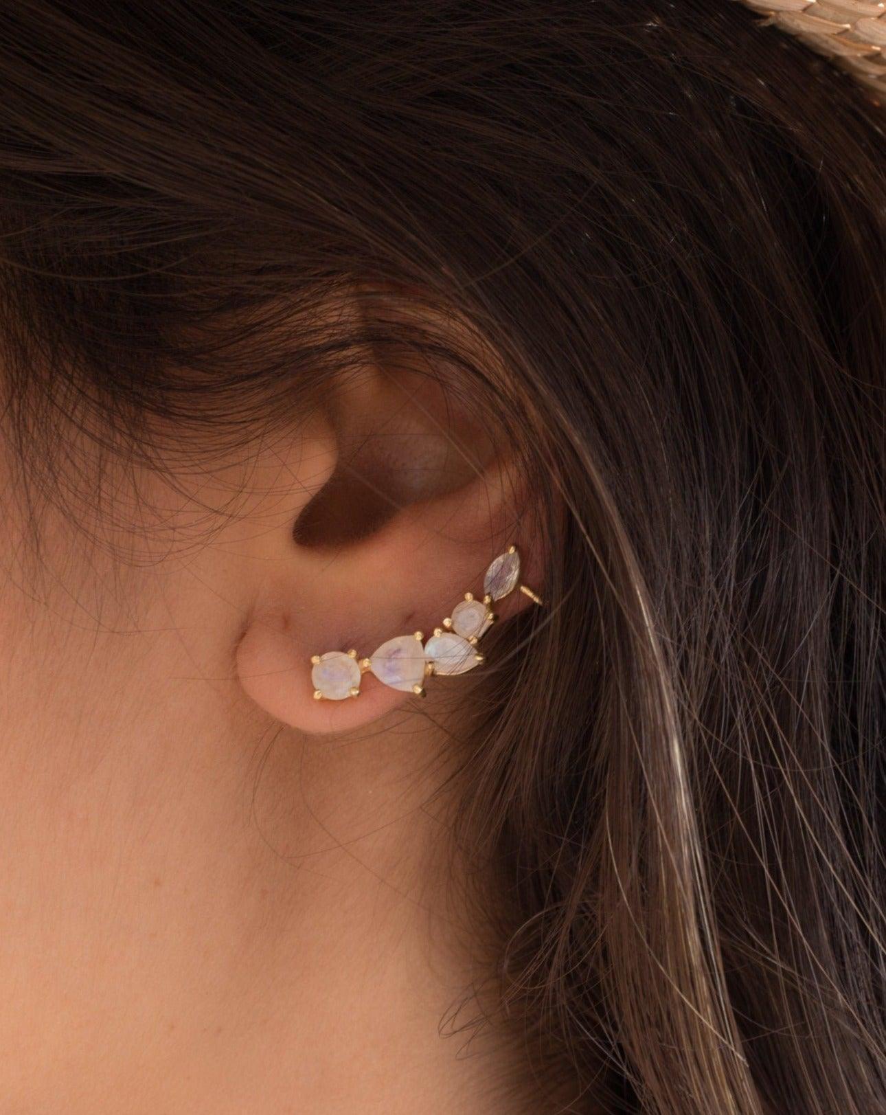 Moonstone Ear Climber Earrings ~ 18k Gold Plated ~ ME062 - Maresia Jewelry