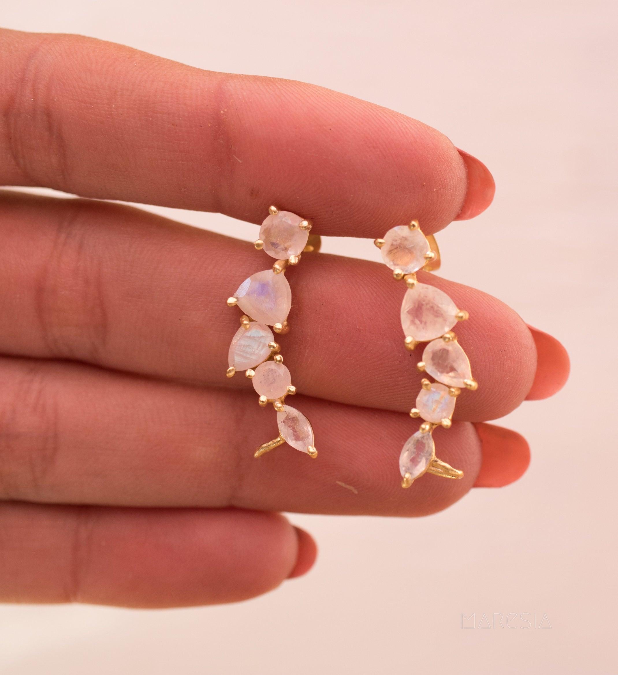 Moonstone Ear Climber Earrings ~ 18k Gold Plated ~ ME062 - Maresia Jewelry