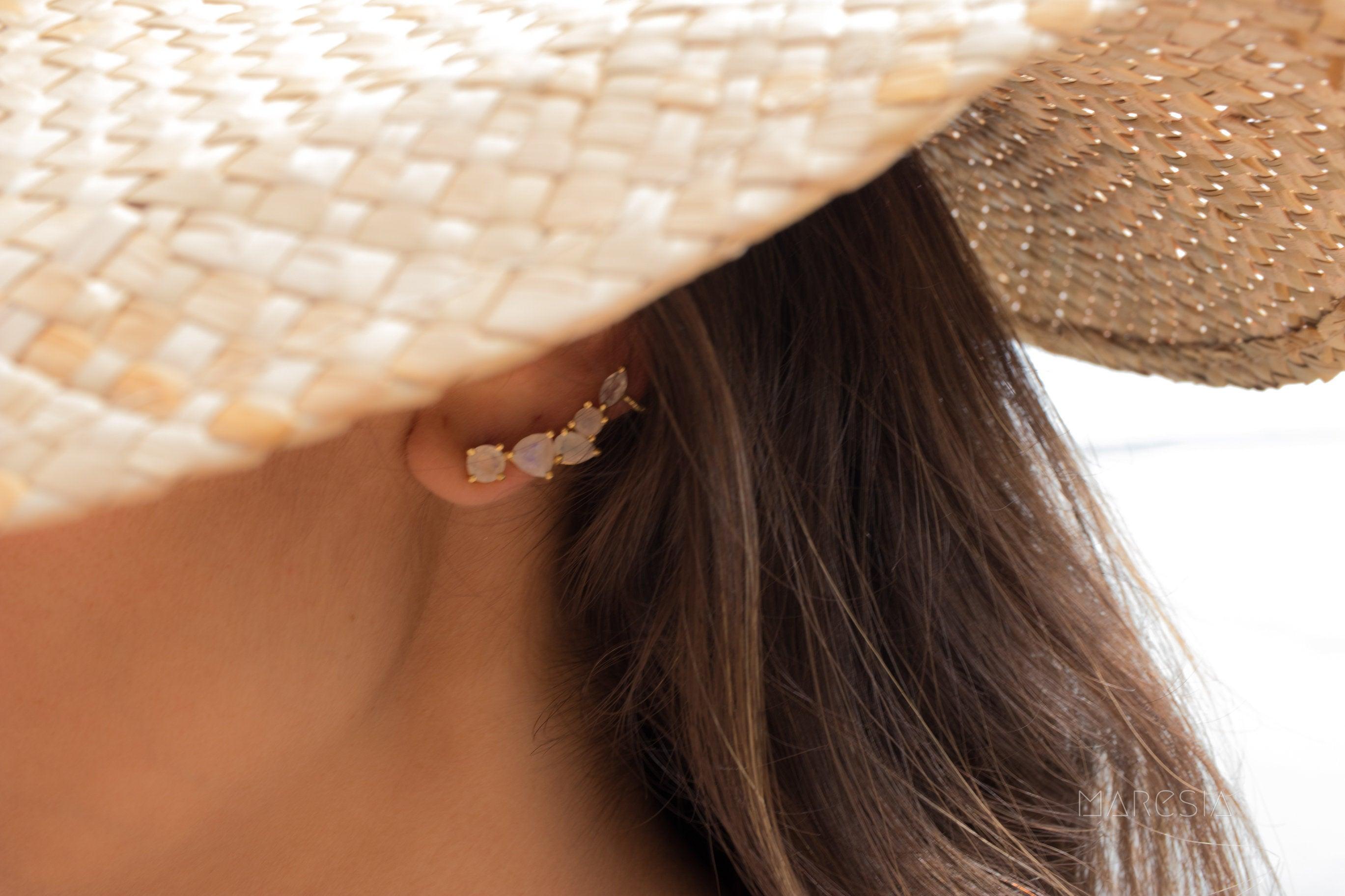 Moonstone Ear Climber Earrings ~ 18k Gold Plated ~ ME062 - Maresia Jewelry