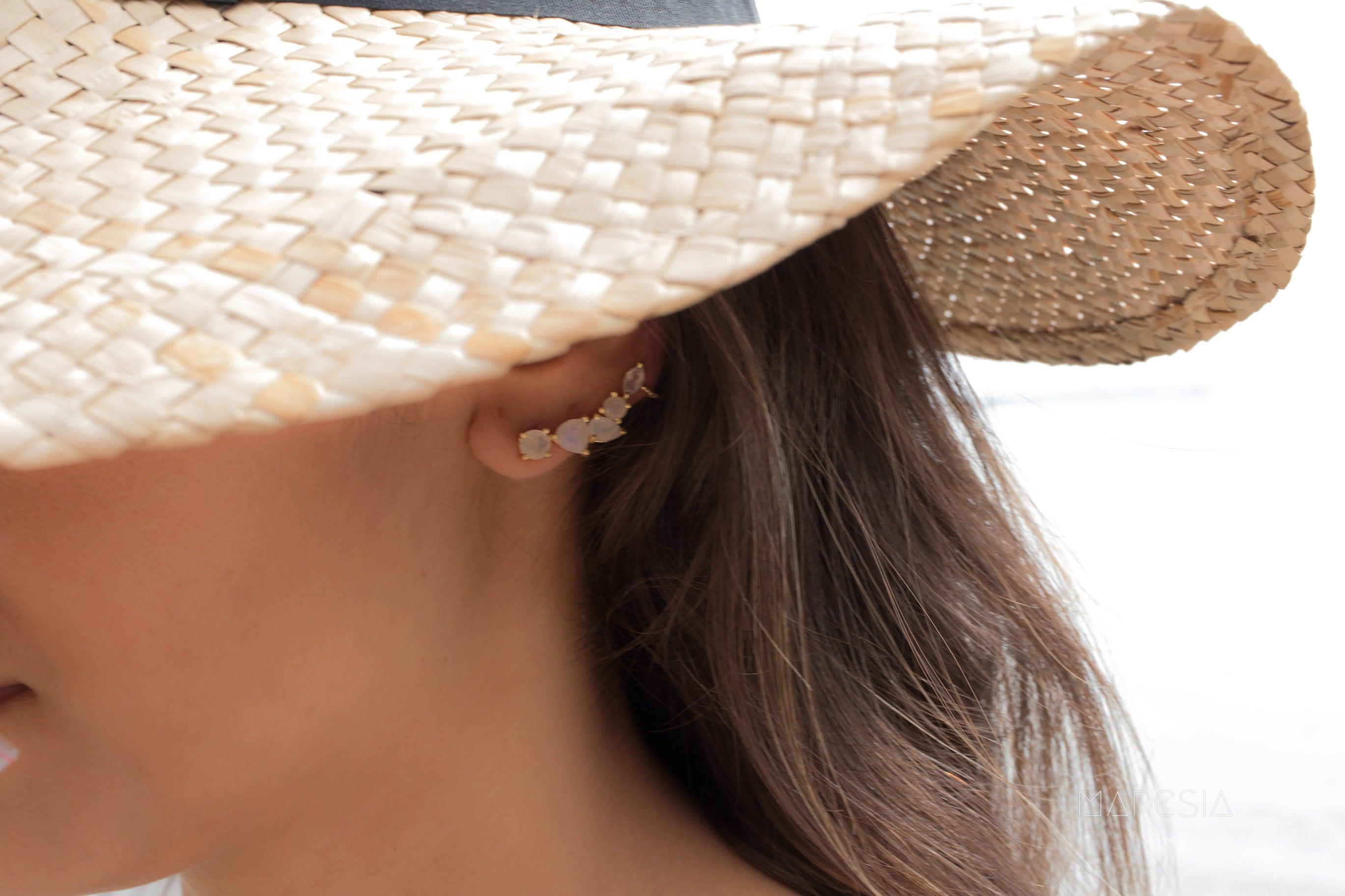 Moonstone Ear Climber Earrings ~ 18k Gold Plated ~ ME062 - Maresia Jewelry