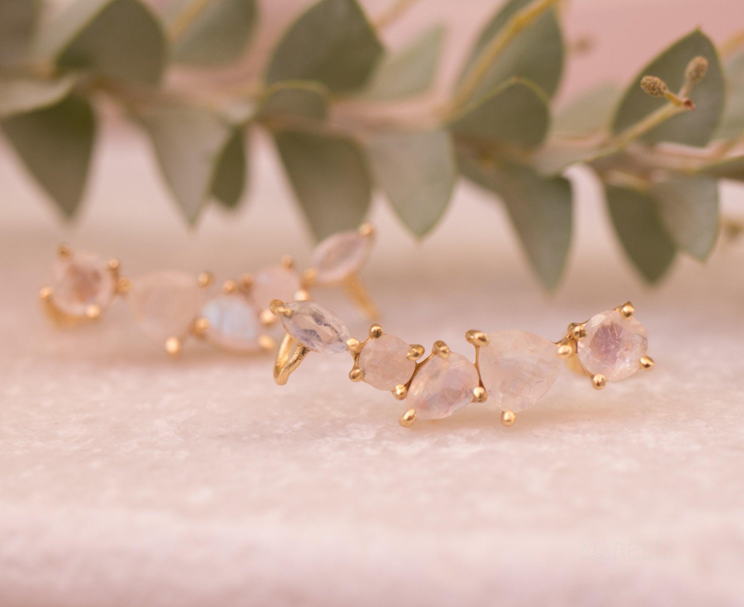 Moonstone Ear Climber Earrings ~ 18k Gold Plated ~ ME062 - Maresia Jewelry