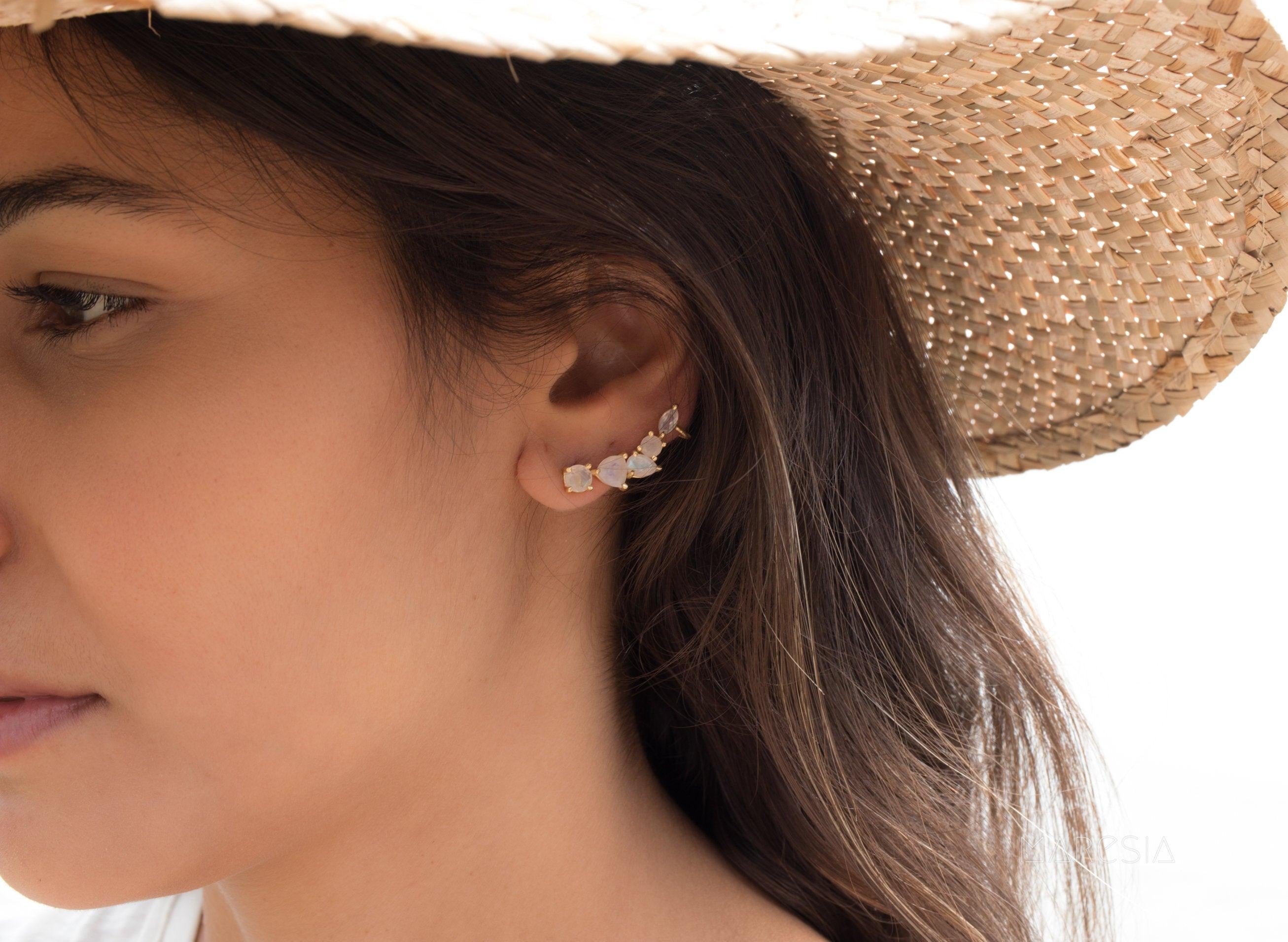 Moonstone Ear Climber Earrings ~ 18k Gold Plated ~ ME062 - Maresia Jewelry