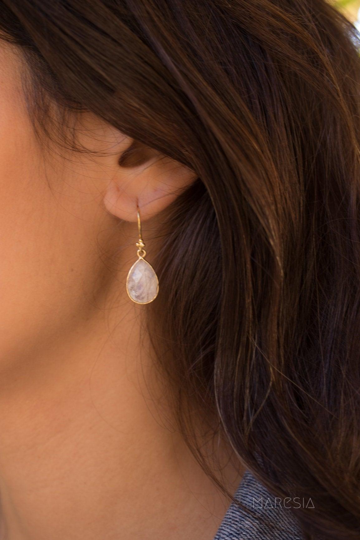 Moonstone Earrings ~ Gold Vermeil ~ME112 - Maresia Jewelry