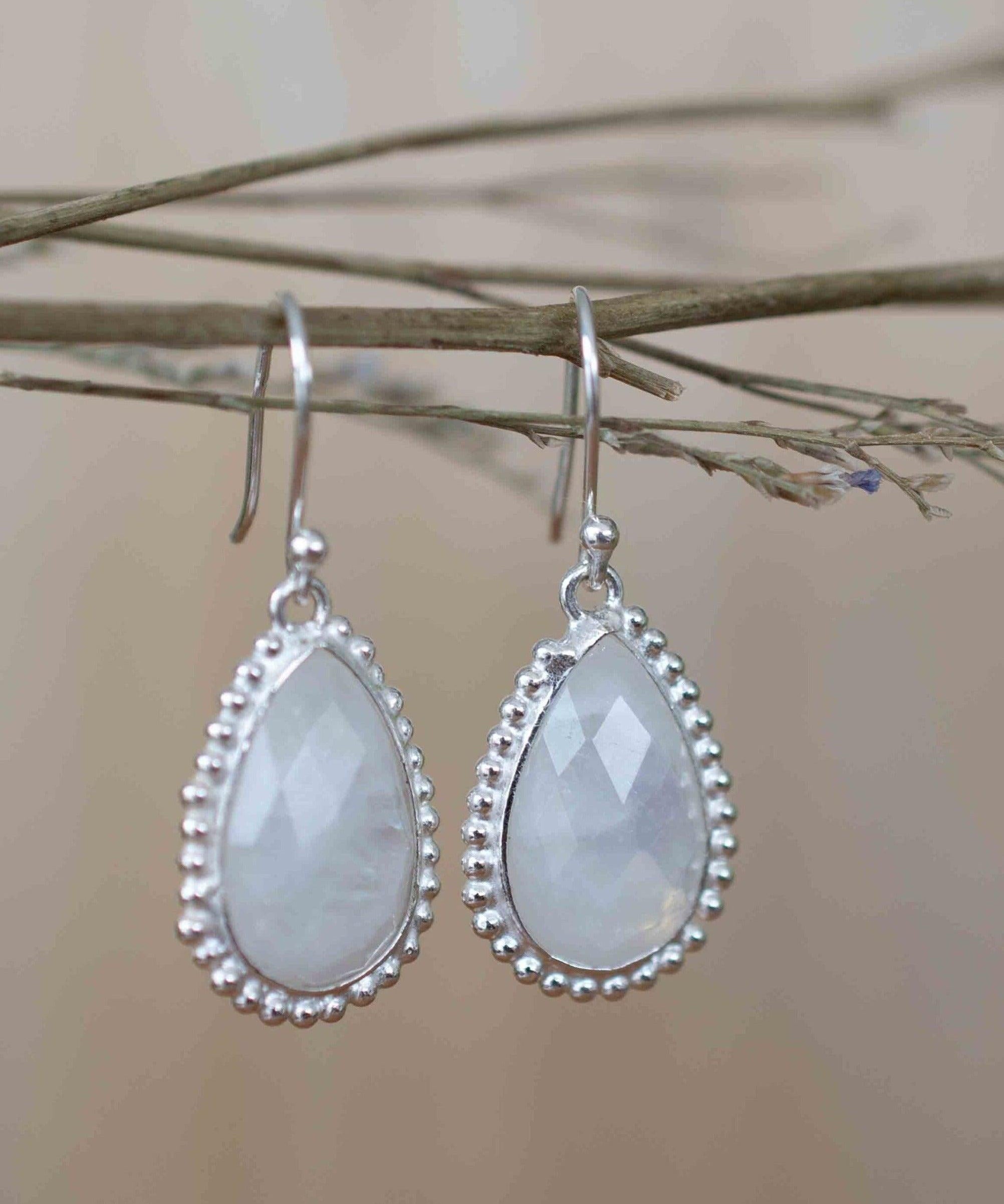 Moonstone Earrings ~ Sterling Silver 925 ~ June Birthstone ~ Gemstone ~ Dangle ~ Handmade ~ Jewelry ~ Tear Drop ~ Maresia ~ Boho ~ ME195
