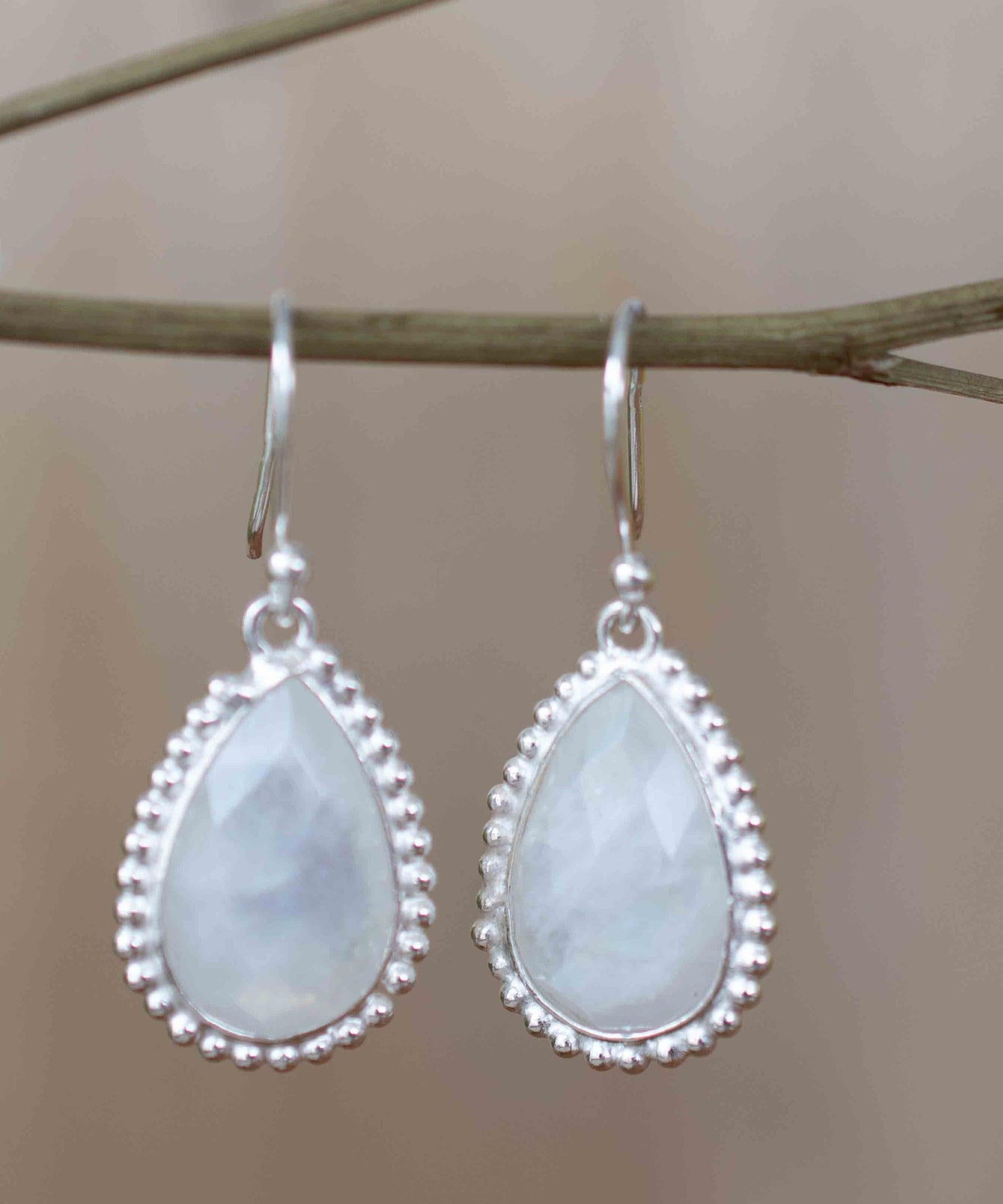 Moonstone Earrings ~ Sterling Silver 925 ~ June Birthstone ~ Gemstone ~ Dangle ~ Handmade ~ Jewelry ~ Tear Drop ~ Maresia ~ Boho ~ ME195