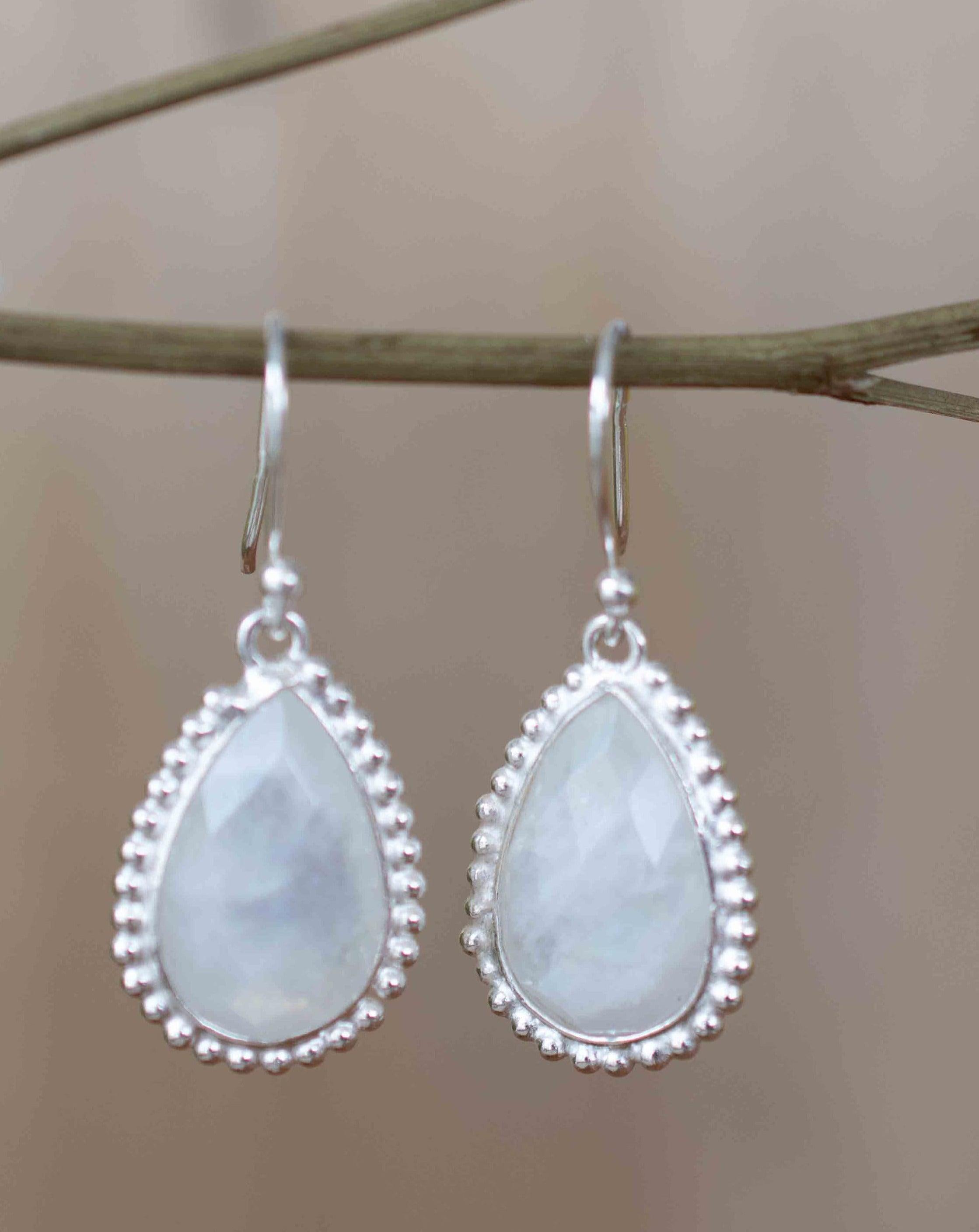 Moonstone Earrings ~ Sterling Silver 925 ~ June Birthstone ~ Gemstone ~ Dangle ~ Handmade ~ Jewelry ~ Tear Drop ~ Maresia ~ Boho ~ ME195