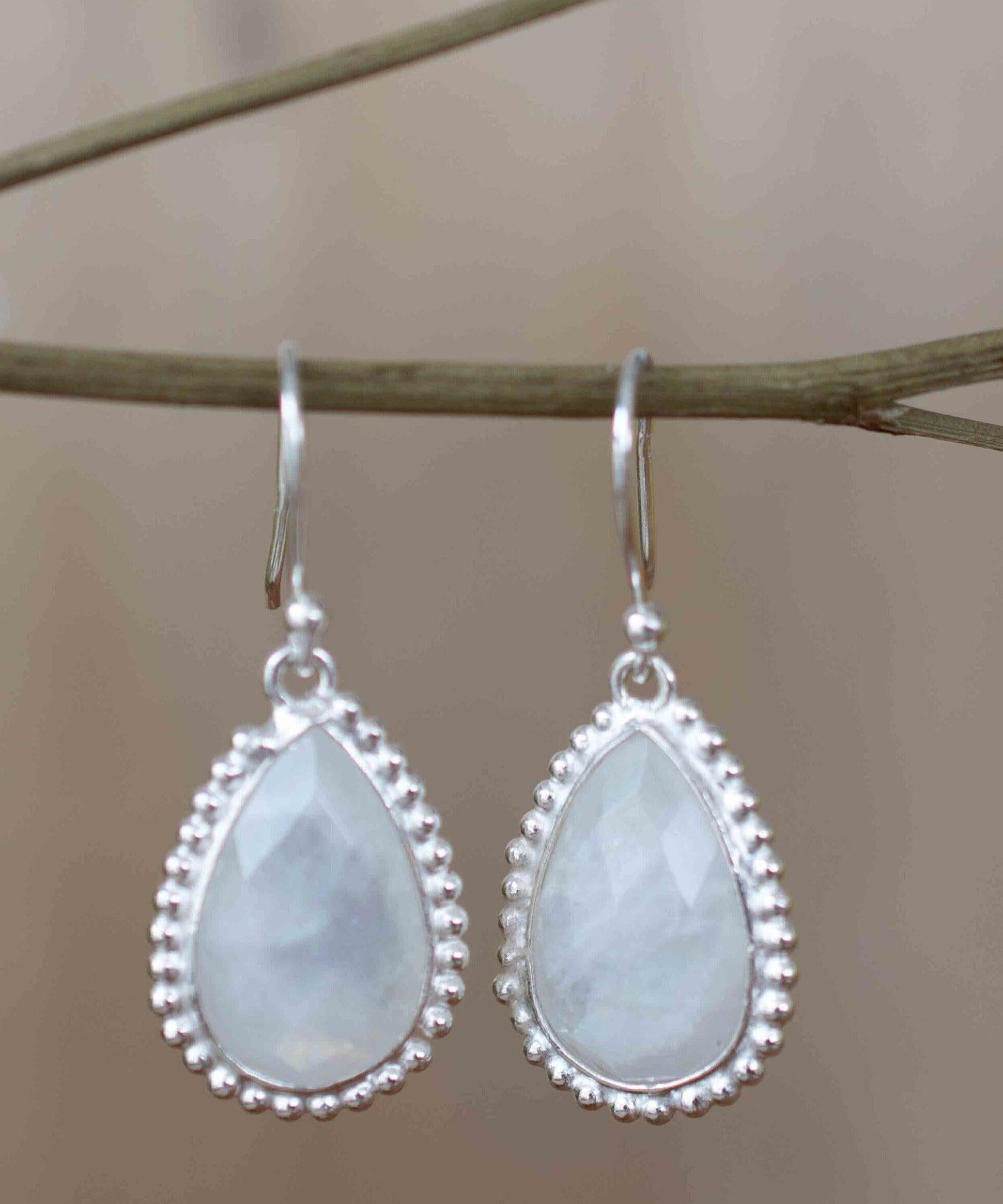 Moonstone Earrings ~ Sterling Silver 925 ~ June Birthstone ~ Gemstone ~ Dangle ~ Handmade ~ Jewelry ~ Tear Drop ~ Maresia ~ Boho ~ ME195