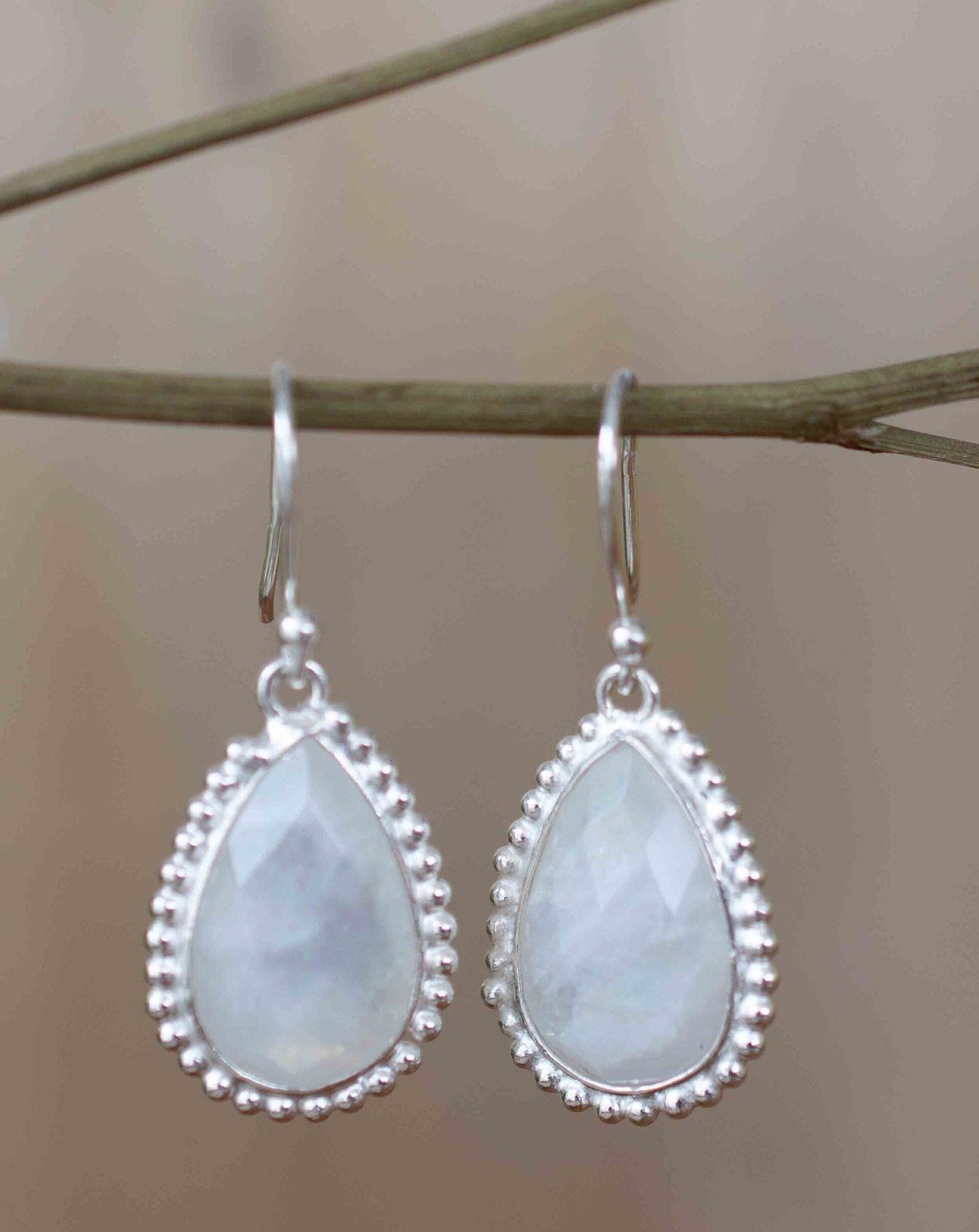 Moonstone Earrings ~ Sterling Silver 925 ~ June Birthstone ~ Gemstone ~ Dangle ~ Handmade ~ Jewelry ~ Tear Drop ~ Maresia ~ Boho ~ ME195