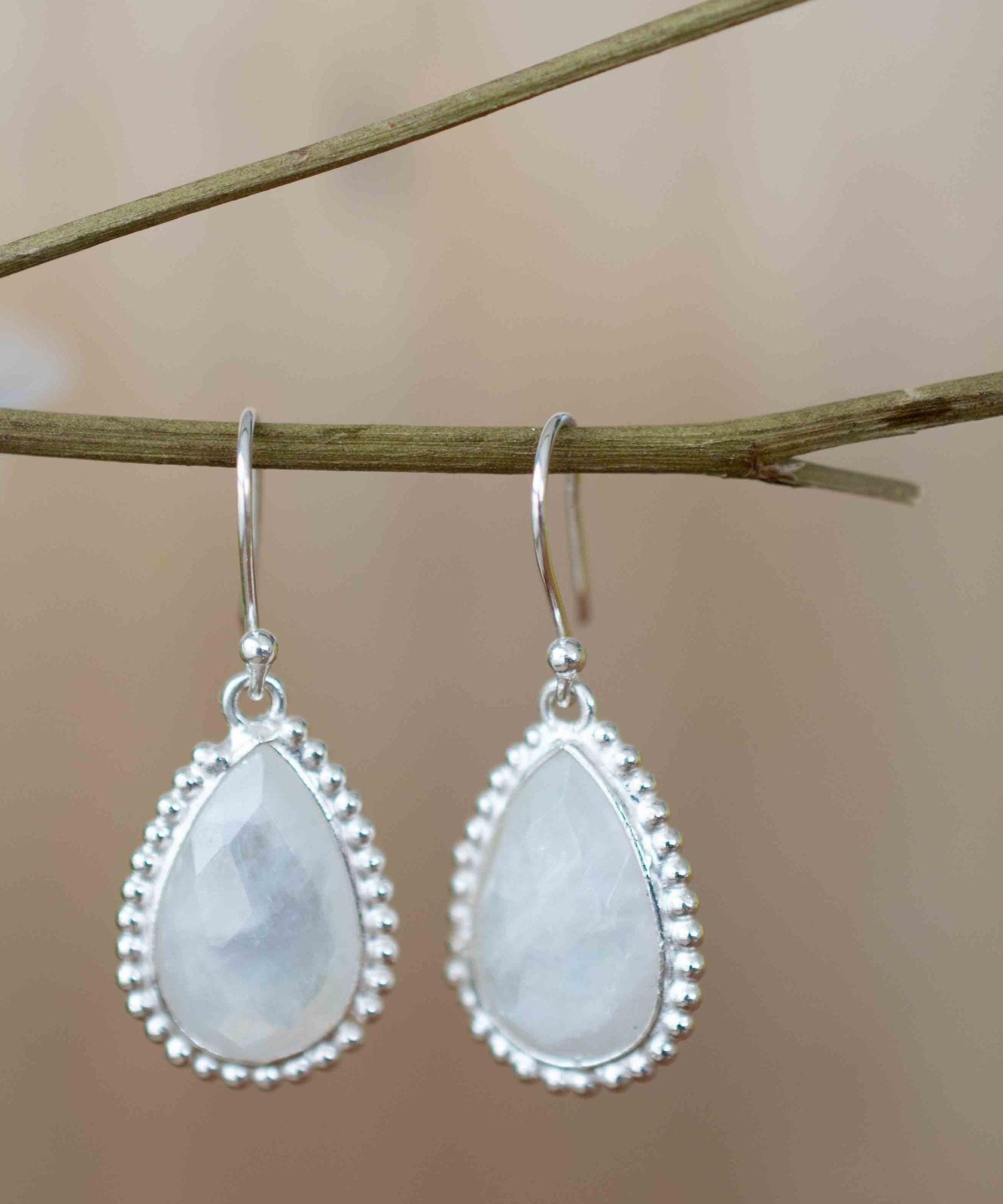 Moonstone Earrings ~ Sterling Silver 925 ~ June Birthstone ~ Gemstone ~ Dangle ~ Handmade ~ Jewelry ~ Tear Drop ~ Maresia ~ Boho ~ ME195