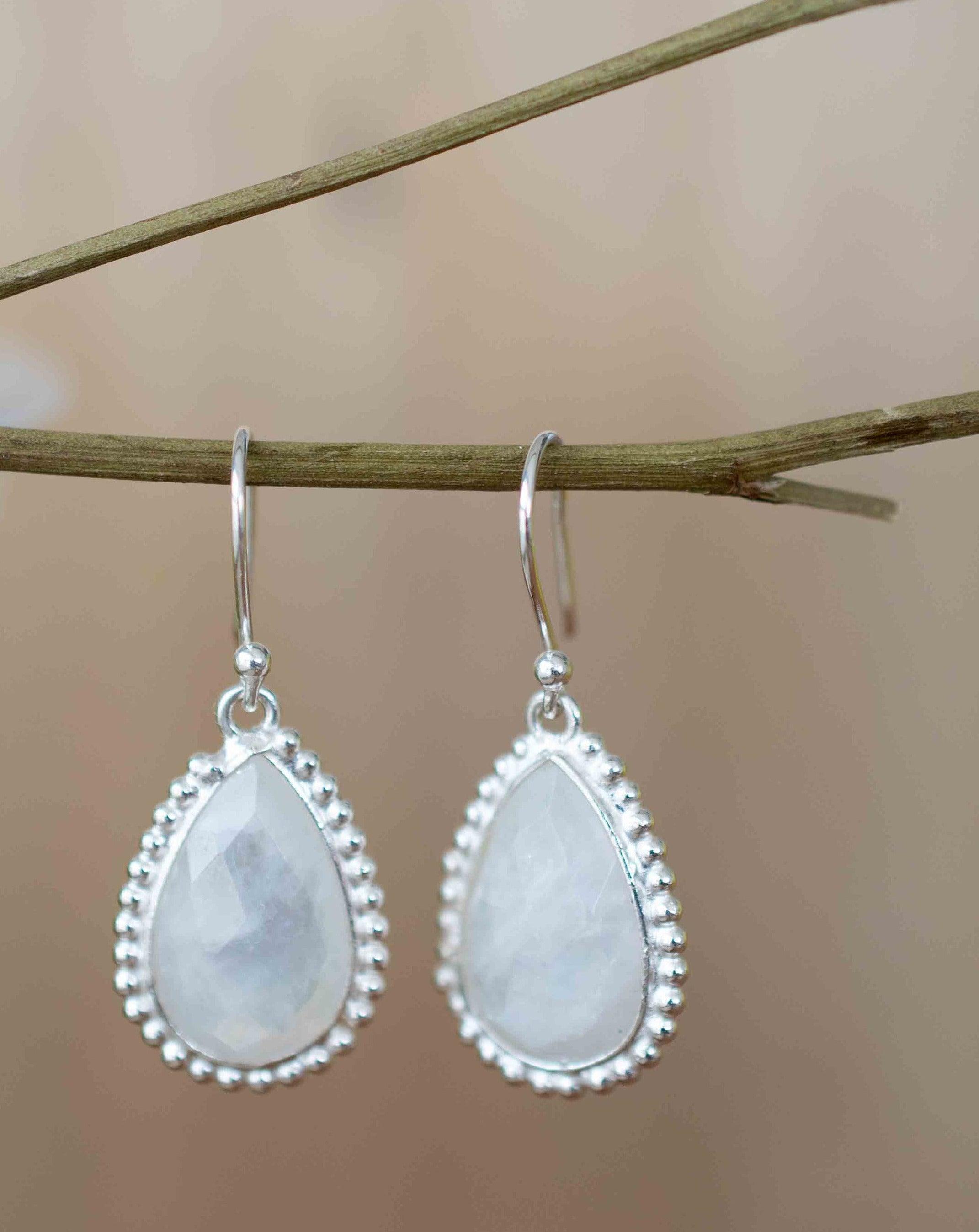 Moonstone Earrings ~ Sterling Silver 925 ~ June Birthstone ~ Gemstone ~ Dangle ~ Handmade ~ Jewelry ~ Tear Drop ~ Maresia ~ Boho ~ ME195