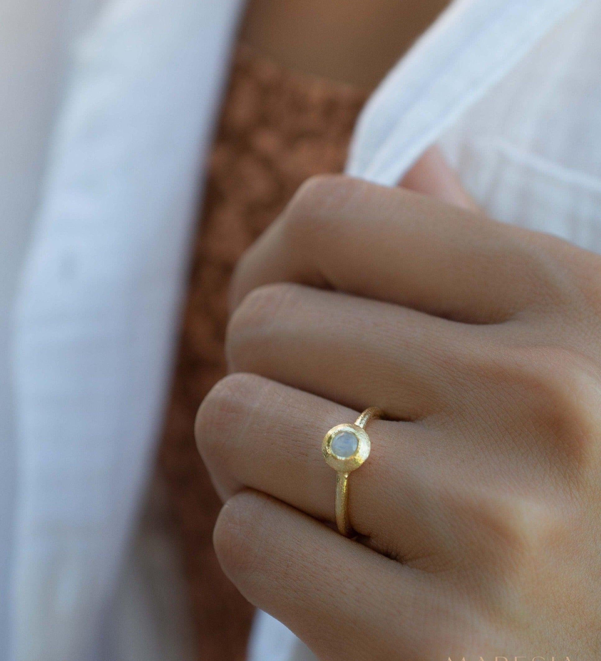 Moonstone Gold Ring ~ Delicate ~ 18k Gold Plated ~ Handmade ~ Gemstone~Statement ~Everyday~ Hippie~Bohemian~June Birthstone~Stackable MR336
