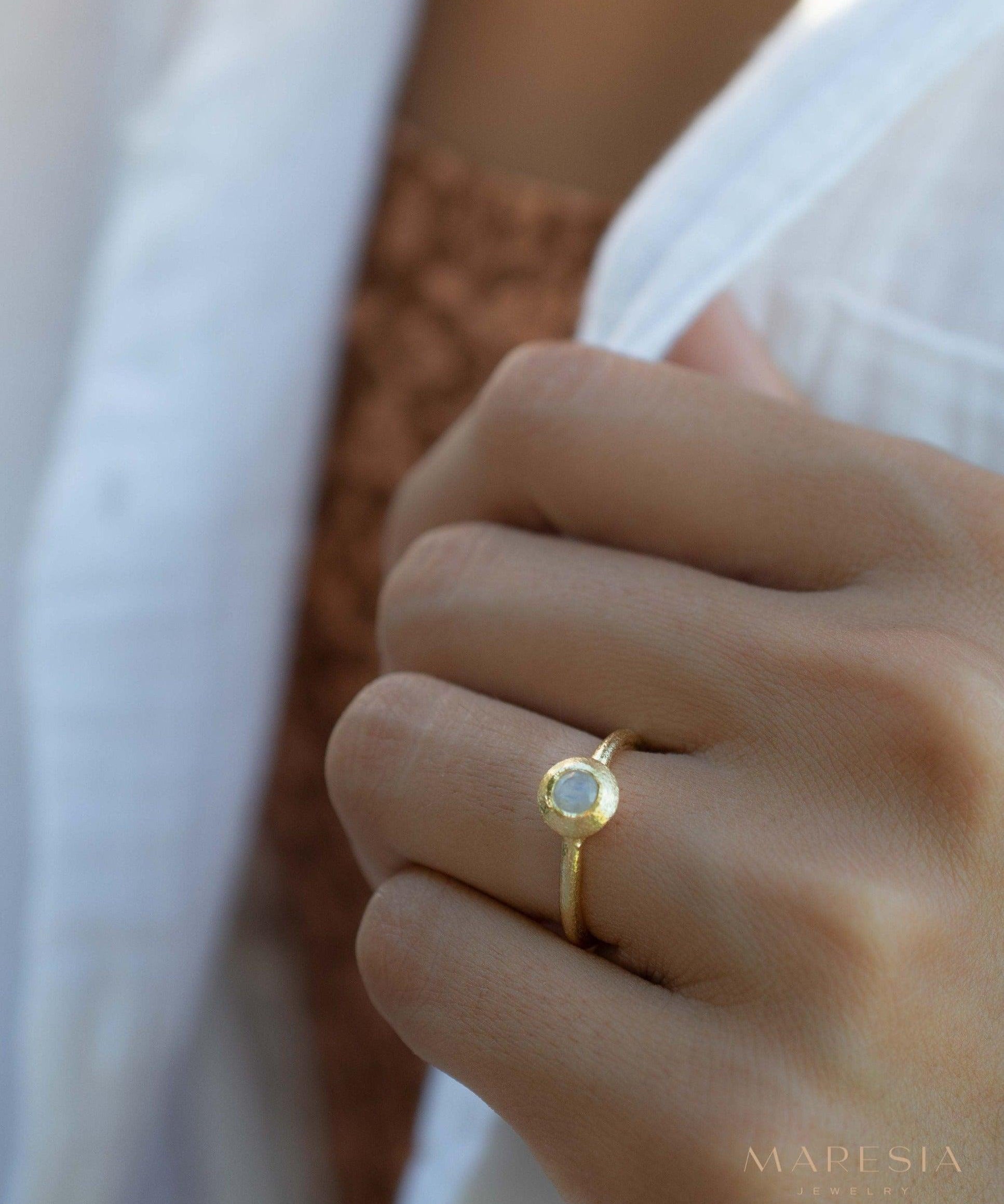 Moonstone Gold Ring ~ Delicate ~ 18k Gold Plated ~ Handmade ~ Gemstone~Statement ~Everyday~ Hippie~Bohemian~June Birthstone~Stackable MR336