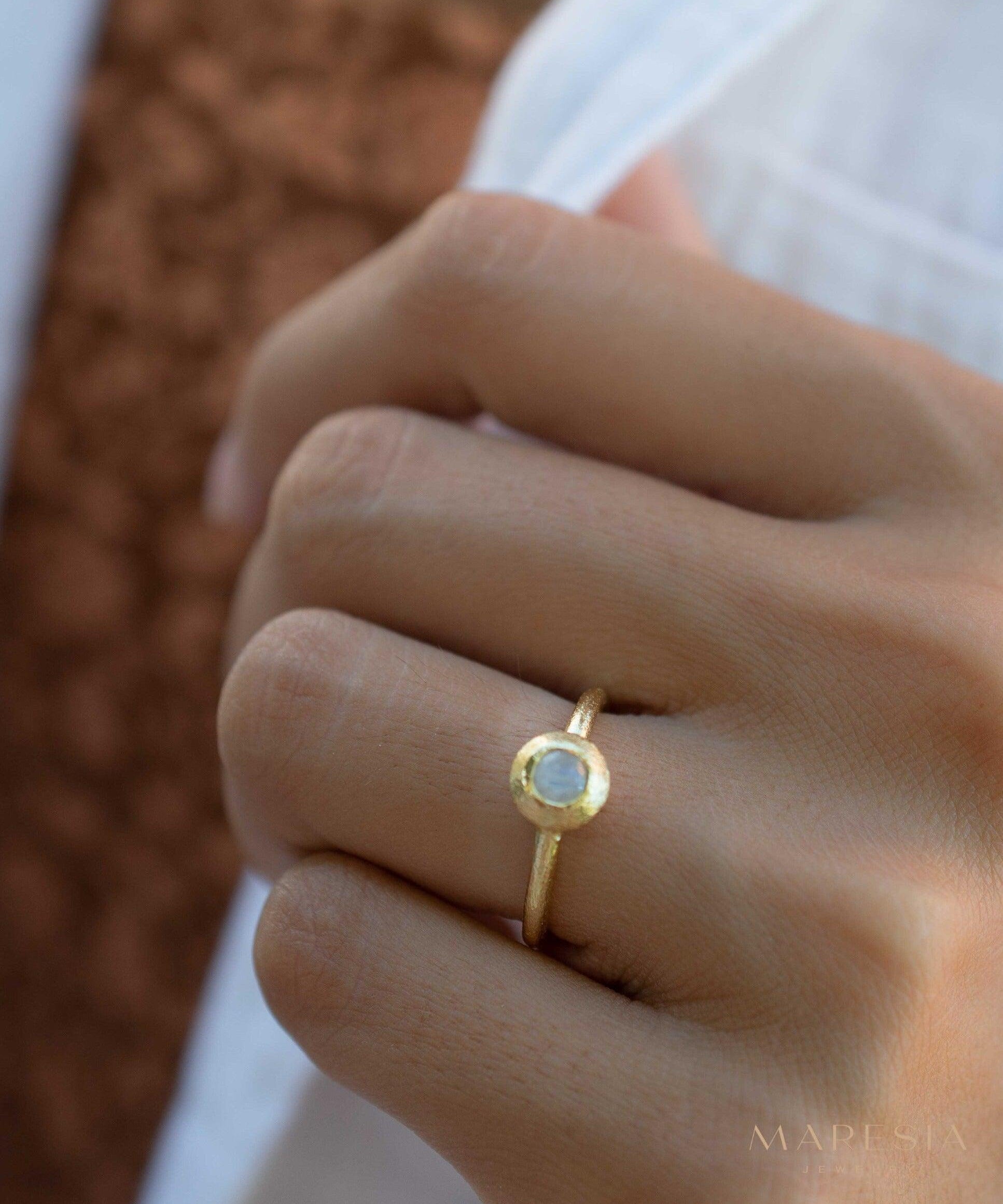 Moonstone Gold Ring ~ Delicate ~ 18k Gold Plated ~ Handmade ~ Gemstone~Statement ~Everyday~ Hippie~Bohemian~June Birthstone~Stackable MR336