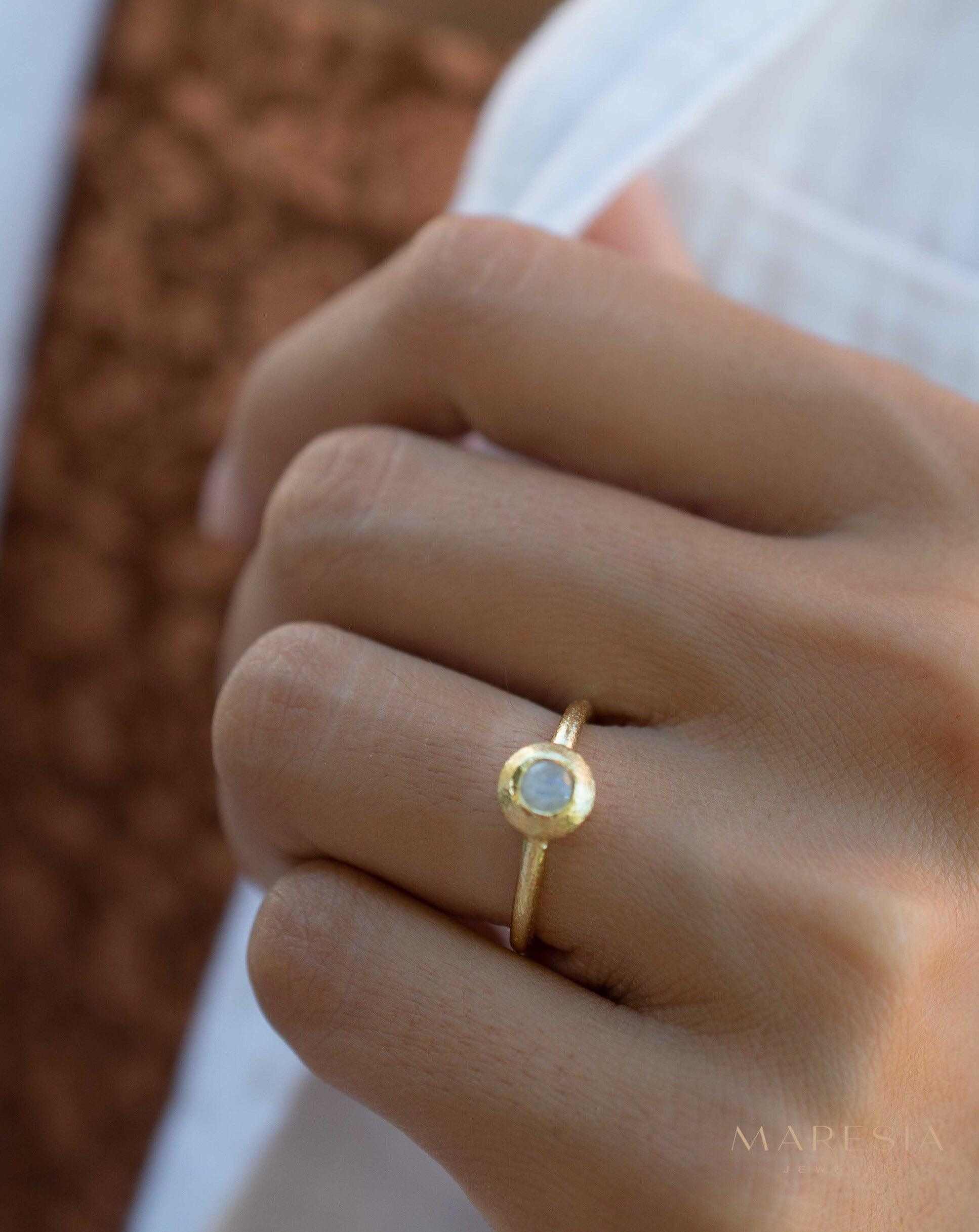 Moonstone Gold Ring ~ Delicate ~ 18k Gold Plated ~ Handmade ~ Gemstone~Statement ~Everyday~ Hippie~Bohemian~June Birthstone~Stackable MR336