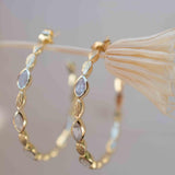 Moonstone Hoop Earrings 18k Gold Plated Earrings ~ Gemstone ~ Post ~Boho design ~ Handmade ~ Jewelry ~ Gift for her ~ ME208