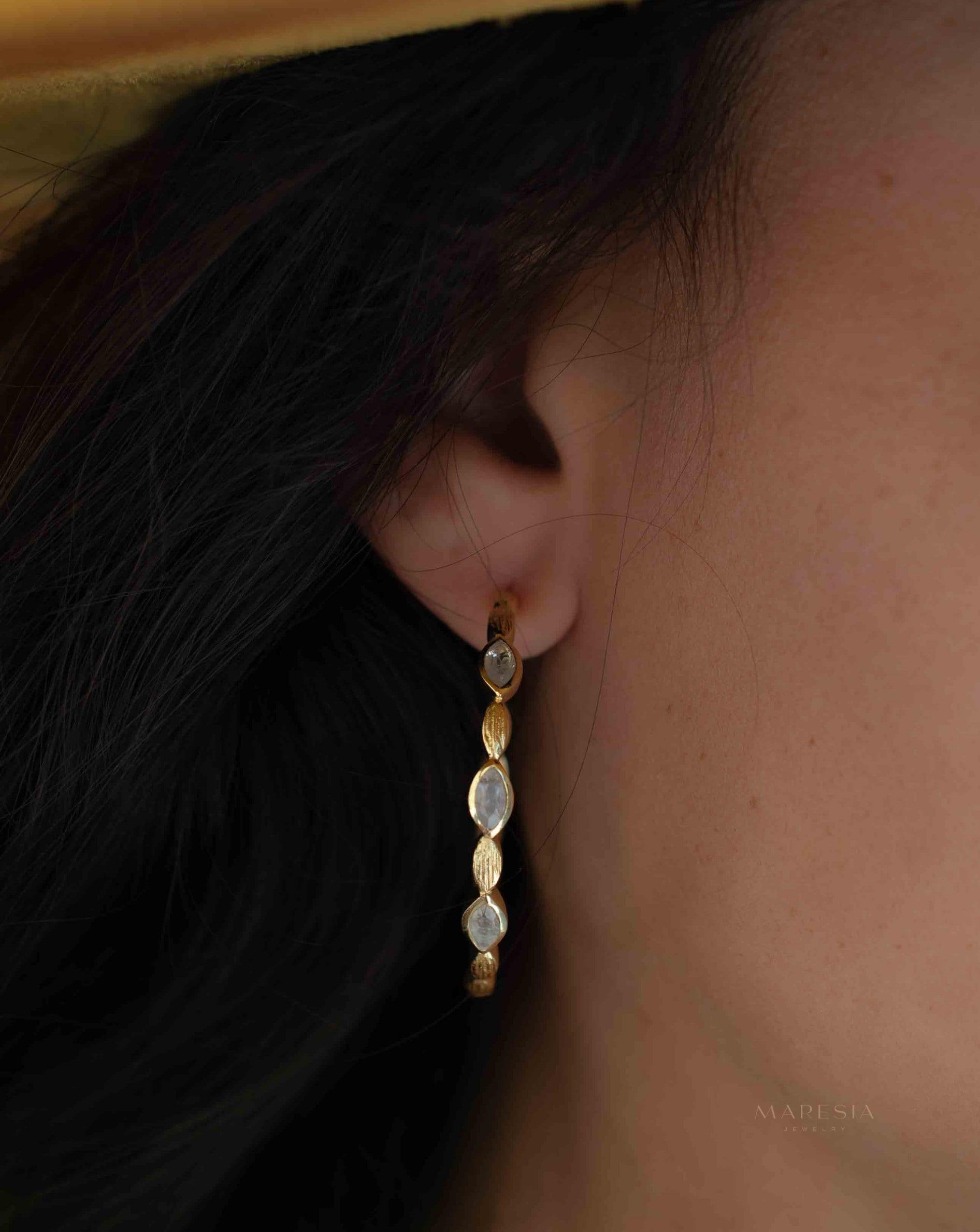 Moonstone Hoop Earrings 18k Gold Plated Earrings ~ Gemstone ~ Post ~Boho design ~ Handmade ~ Jewelry ~ Gift for her ~ ME208