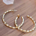 Moonstone Hoop Earrings 18k Gold Plated Earrings ~ Gemstone ~ Post ~Boho design ~ Handmade ~ Jewelry ~ Gift for her ~ ME208