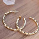 Moonstone Hoop Earrings 18k Gold Plated Earrings ~ Gemstone ~ Post ~Boho design ~ Handmade ~ Jewelry ~ Gift for her ~ ME208