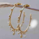 Moonstone Hoop Earrings 18k Gold Plated Earrings ~ Gemstone ~ Post ~Boho design ~ Handmade ~ Jewelry ~ Gift for her ~ ME214