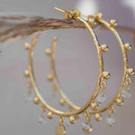 Moonstone Hoop Earrings 18k Gold Plated Earrings ~ Gemstone ~ Post ~Boho design ~ Handmade ~ Jewelry ~ Gift for her ~ ME214