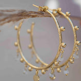 Moonstone Hoop Earrings 18k Gold Plated Earrings ~ Gemstone ~ Post ~Boho design ~ Handmade ~ Jewelry ~ Gift for her ~ ME214