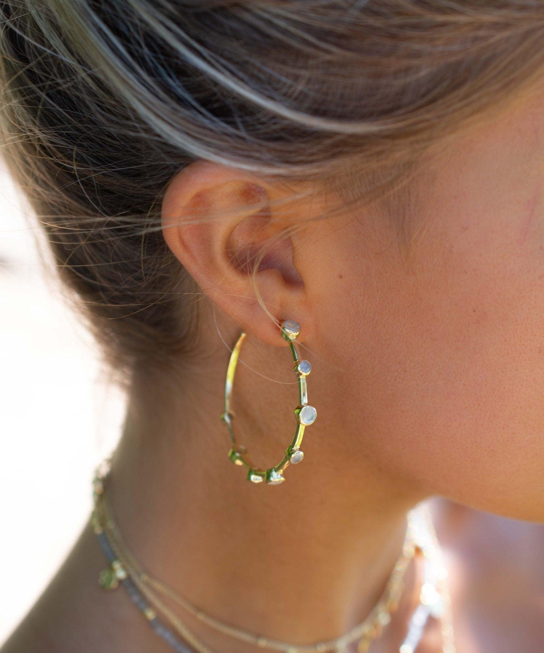 Moonstone Hoop Earrings 18k Gold Plated Earrings ~ Gemstone ~ Post ~Boho design ~ Handmade ~ Jewelry ~ Gift for her ~ ME216