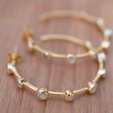 Moonstone Hoop Earrings 18k Gold Plated Earrings ~ Gemstone ~ Post ~Boho design ~ Handmade ~ Jewelry ~ Gift for her ~ ME216
