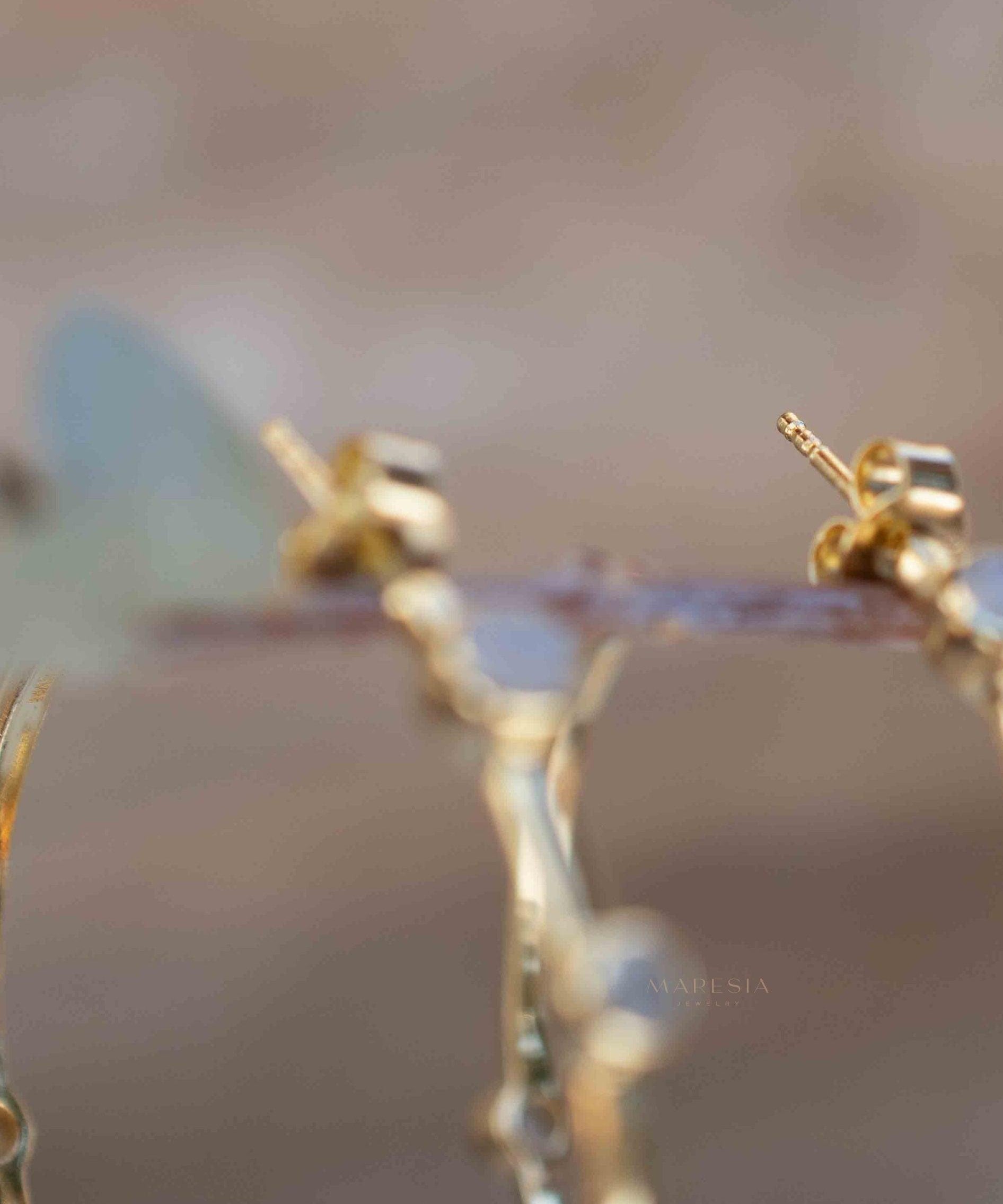 Moonstone Hoop Earrings 18k Gold Plated Earrings ~ Gemstone ~ Post ~Boho design ~ Handmade ~ Jewelry ~ Gift for her ~ ME216