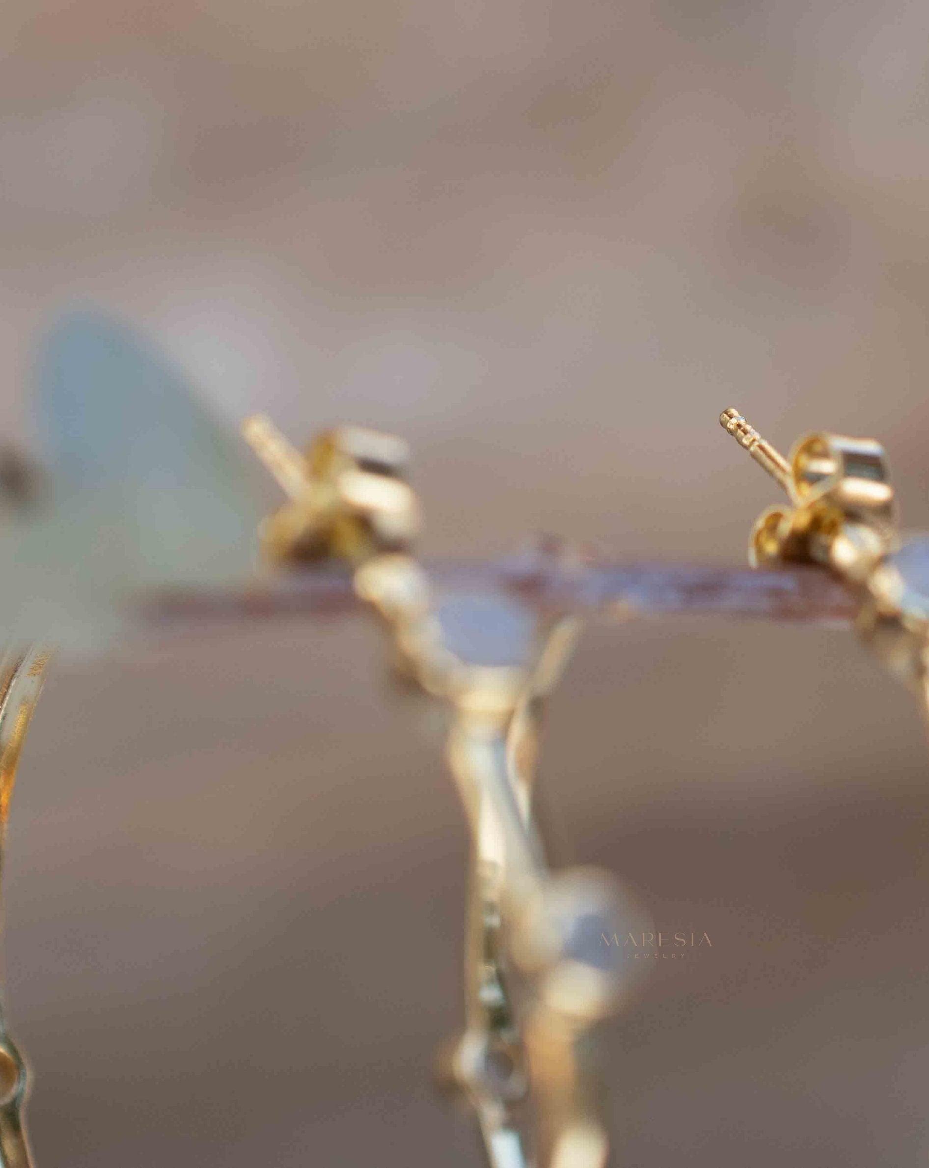 Moonstone Hoop Earrings 18k Gold Plated Earrings ~ Gemstone ~ Post ~Boho design ~ Handmade ~ Jewelry ~ Gift for her ~ ME216