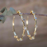 Moonstone Hoop Earrings 18k Gold Plated Earrings ~ Gemstone ~ Post ~Boho design ~ Handmade ~ Jewelry ~ Gift for her ~ ME216