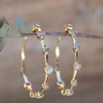 Moonstone Hoop Earrings 18k Gold Plated Earrings ~ Gemstone ~ Post ~Boho design ~ Handmade ~ Jewelry ~ Gift for her ~ ME216