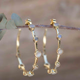 Moonstone Hoop Earrings 18k Gold Plated Earrings ~ Gemstone ~ Post ~Boho design ~ Handmade ~ Jewelry ~ Gift for her ~ ME216