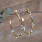 Moonstone Hoop Earrings 18k Gold Plated Earrings ~ Gemstone ~ Post ~Boho design ~ Handmade ~ Jewelry ~ Gift for her ~ ME216