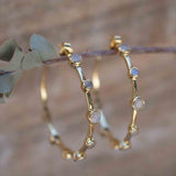 Moonstone Hoop Earrings 18k Gold Plated Earrings ~ Gemstone ~ Post ~Boho design ~ Handmade ~ Jewelry ~ Gift for her ~ ME216