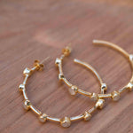 Moonstone Hoop Earrings 18k Gold Plated Earrings ~ Gemstone ~ Post ~Boho design ~ Handmade ~ Jewelry ~ Gift for her ~ ME216