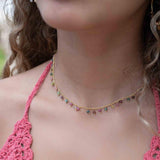 Moonstone, Labradorite, Aqua Chalcedony, Tourmaline or Turquoise Choker Necklace ~ Gold Plated 18k ~Jewelry ~ Minimalist ~Layered ~ MN132