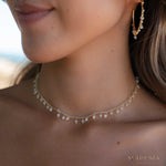 Moonstone, Labradorite, Aqua Chalcedony, Tourmaline or Turquoise Choker Necklace ~ Gold Plated 18k ~Jewelry ~ Minimalist ~Layered ~ MN133