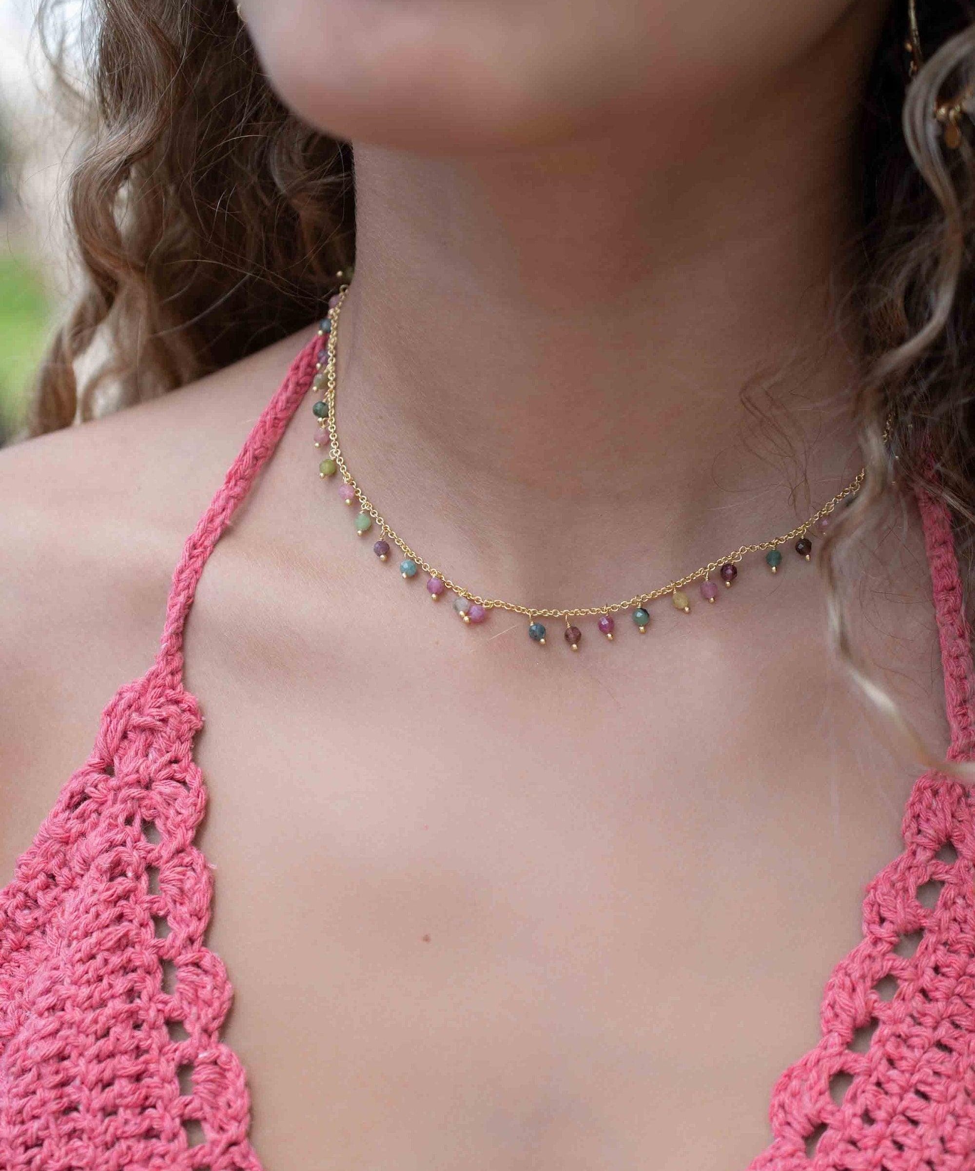 Moonstone, Labradorite, Aqua Chalcedony, Tourmaline or Turquoise Choker Necklace ~ Gold Plated 18k ~Jewelry ~ Minimalist ~Layered ~ MN133